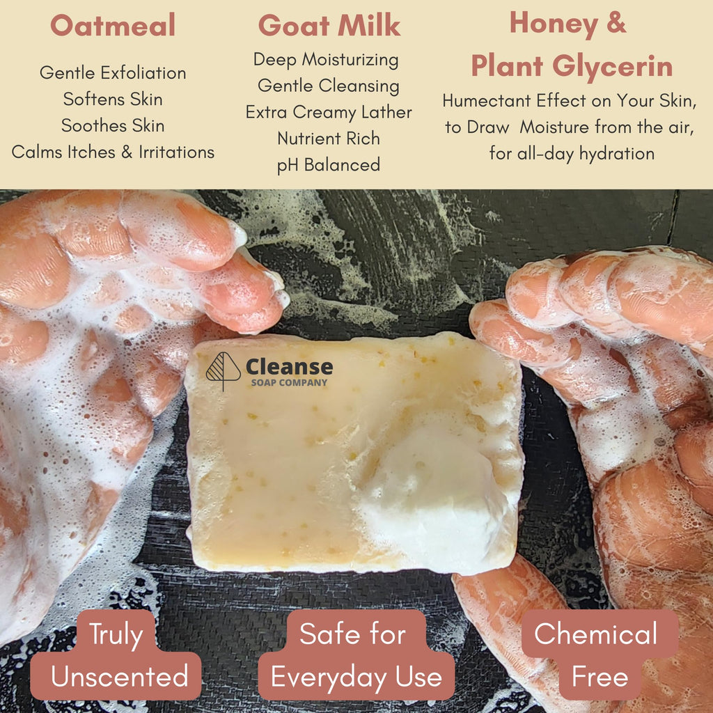 Cleanse Soap Company Oatmeal Bar for Itchy Skin & Eczema – Fragrance-Free Goat Milk & Honey Soap