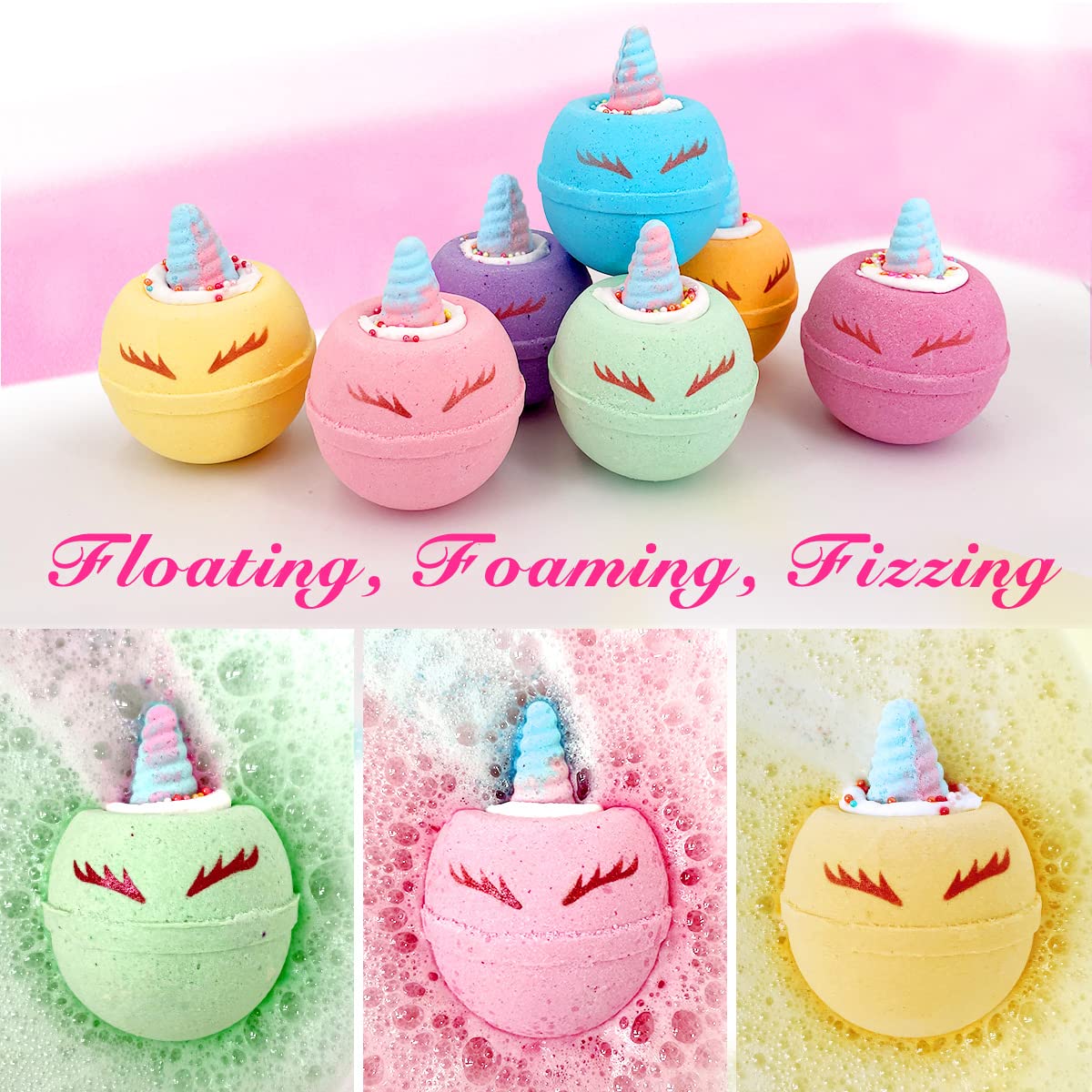 Clear and Fresh Unicorn Bath Bombs for Kids — Surprises Inside, Calming Scents