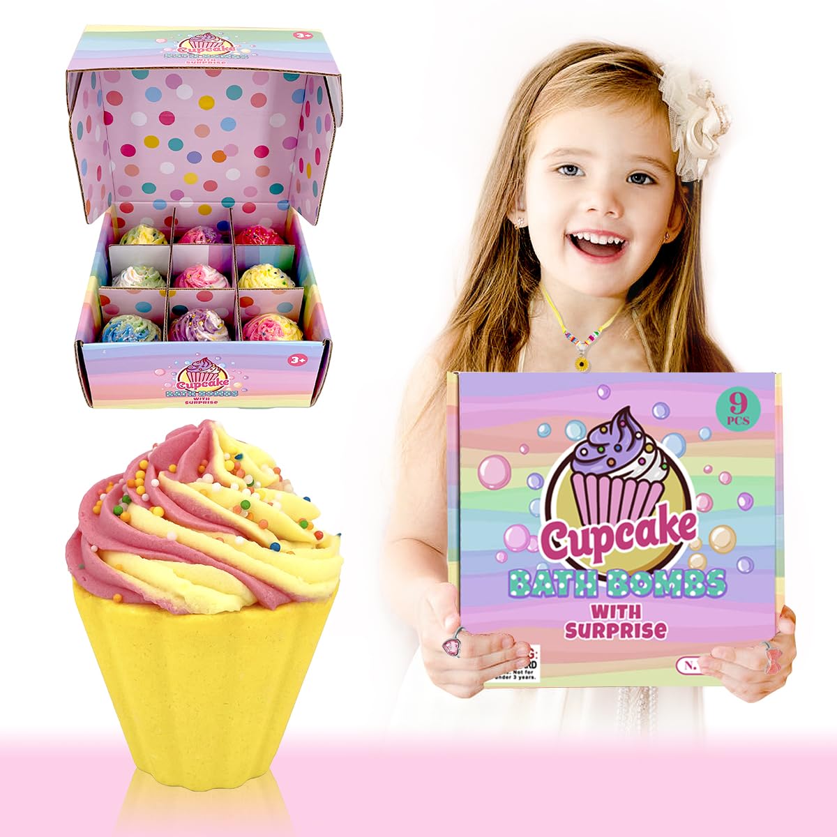 Clear and Fresh 9-Pack Cupcake Bath Bombs for Kids – Jewelry Inside