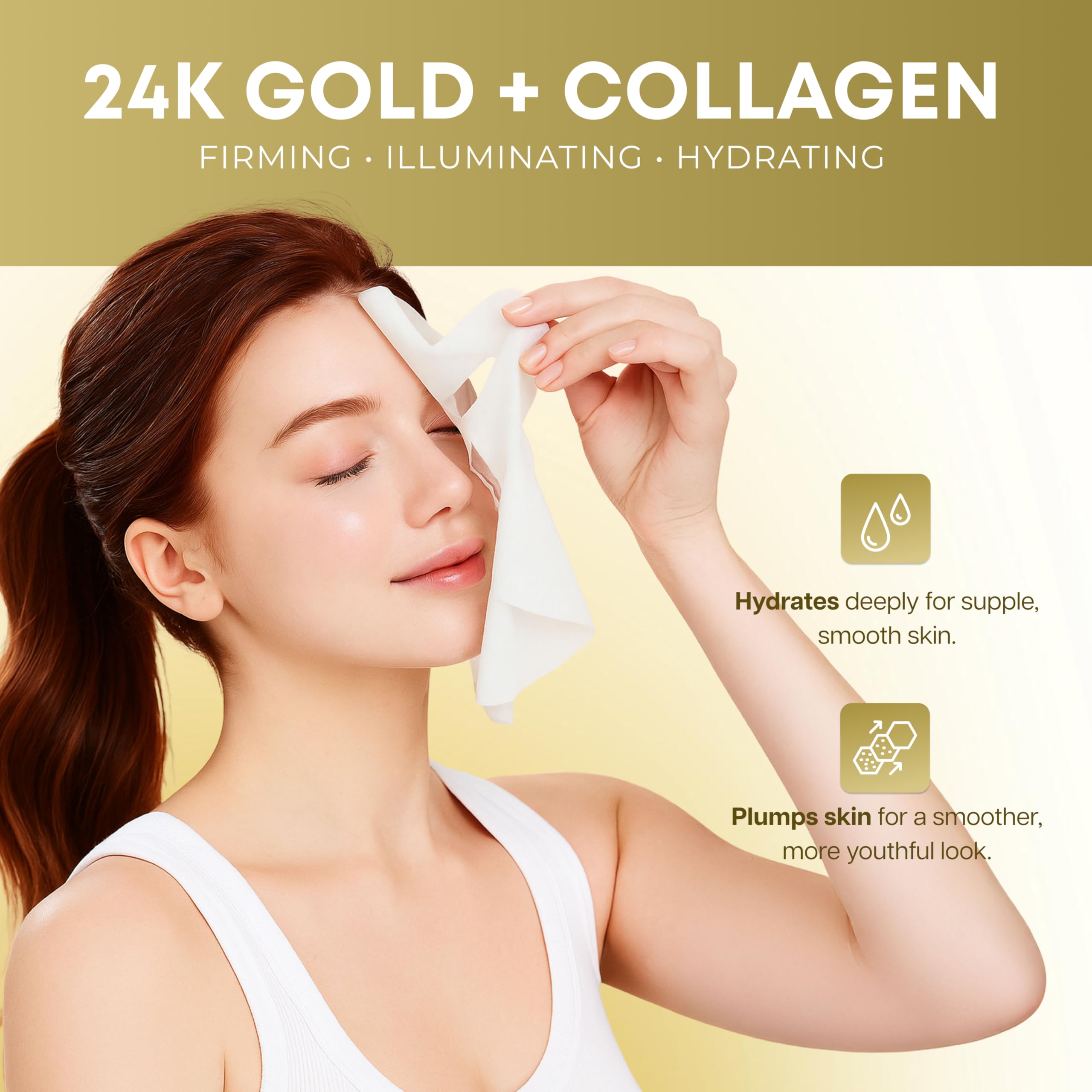 Clear Beauty 24K Gold & Collagen Face Mask – Firming & Hydrating Sheet Masks | Korean Vegan Clean Beauty – 5 Count