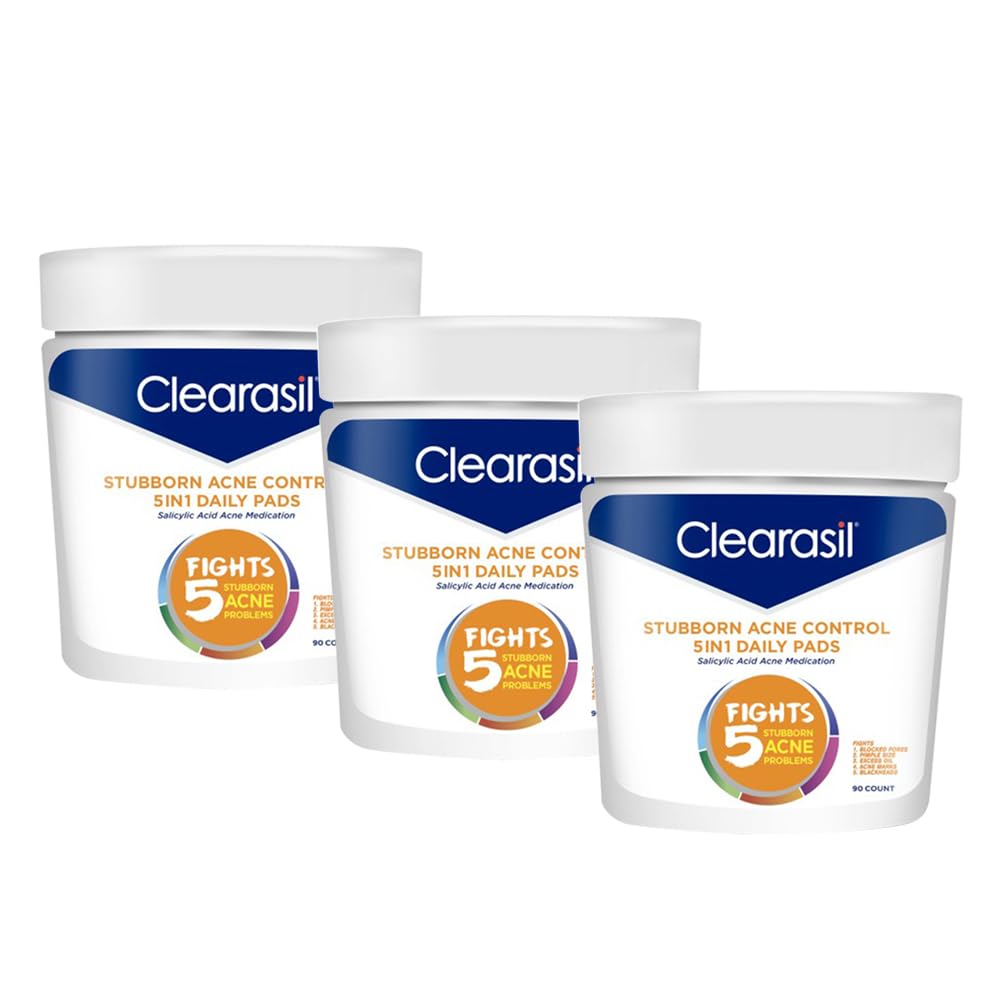 Clearasil 5-in-1 Acne Treatment Pads — Stubborn Acne Control, 90 Pads (3-Pack)
