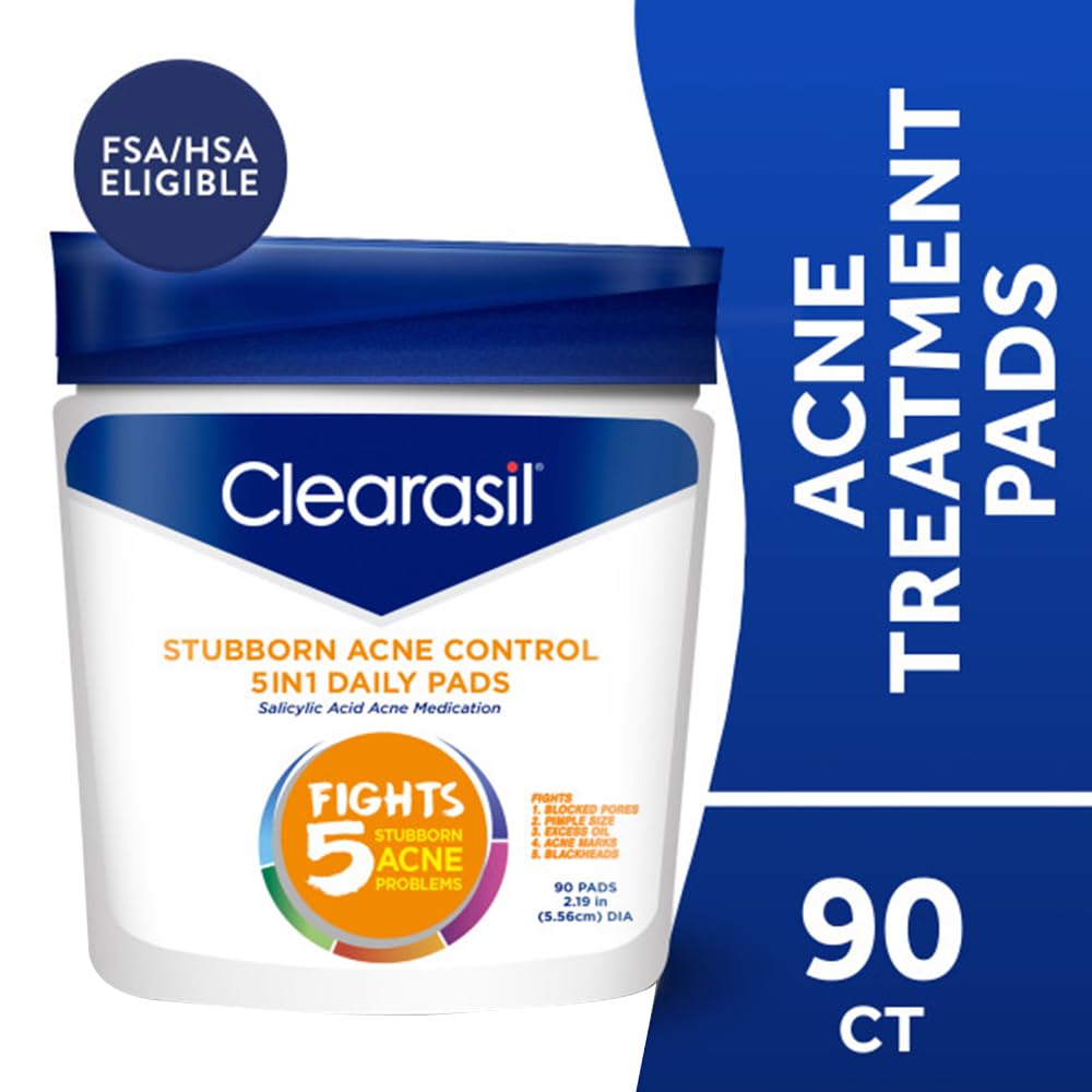 Clearasil 5-in-1 Acne Treatment Pads — Stubborn Acne Control, 90 Pads (3-Pack)