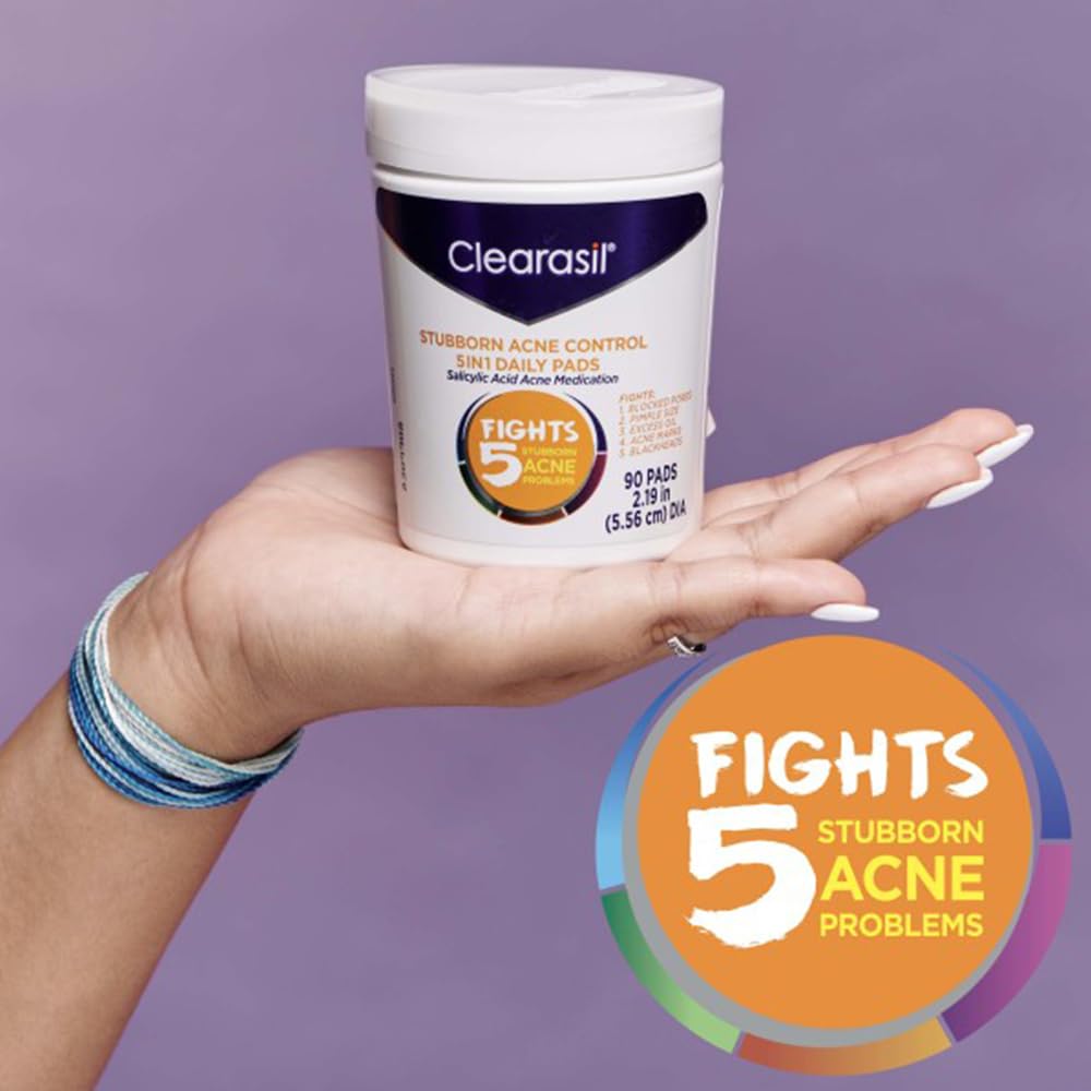 Clearasil 5-in-1 Acne Treatment Pads — Stubborn Acne Control, 90 Pads (3-Pack)