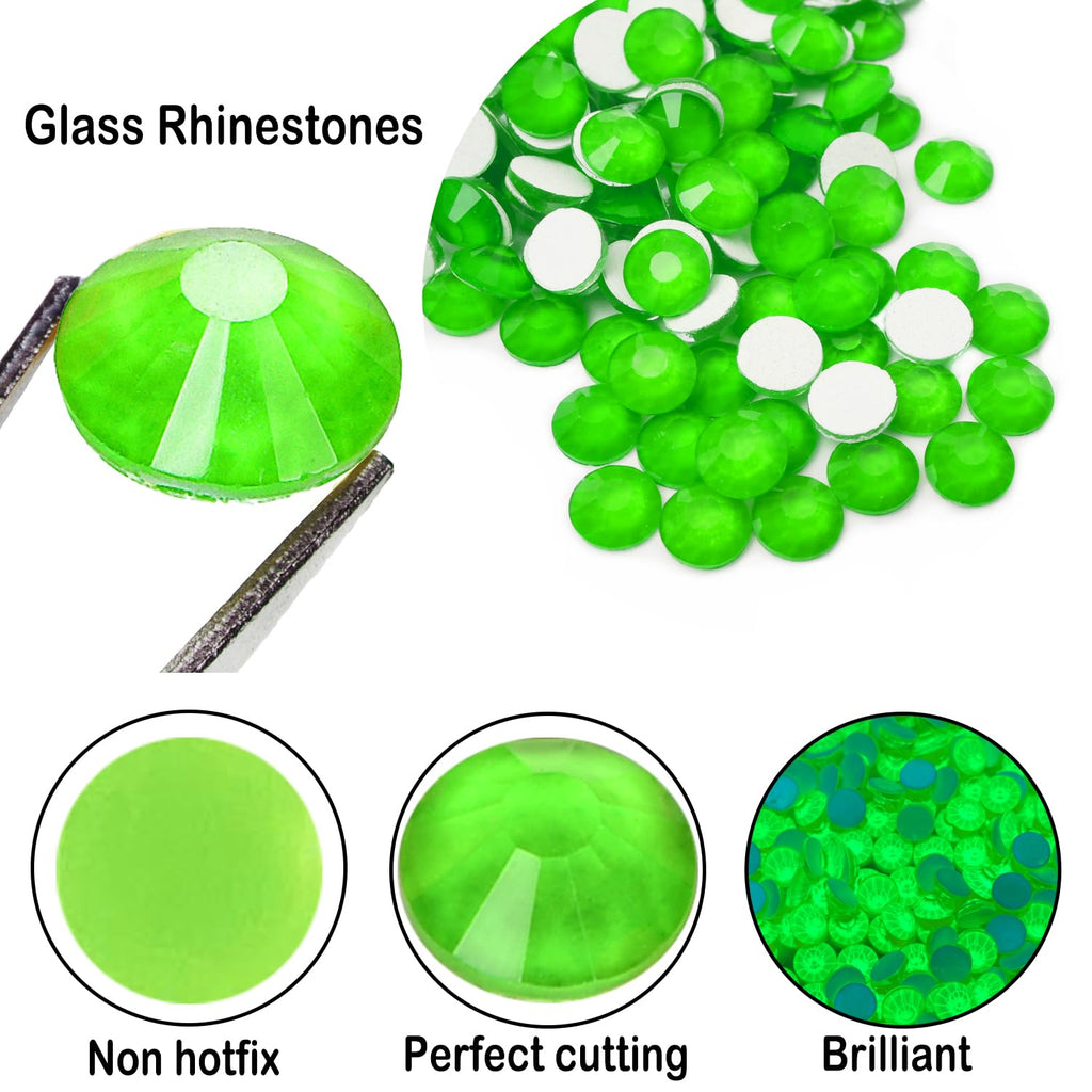 CLEKSPOYE Flatback Glass Rhinestones 1440pcs Neon Green SS20 – Non Hotfix for Nails, Crafts, and Apparel