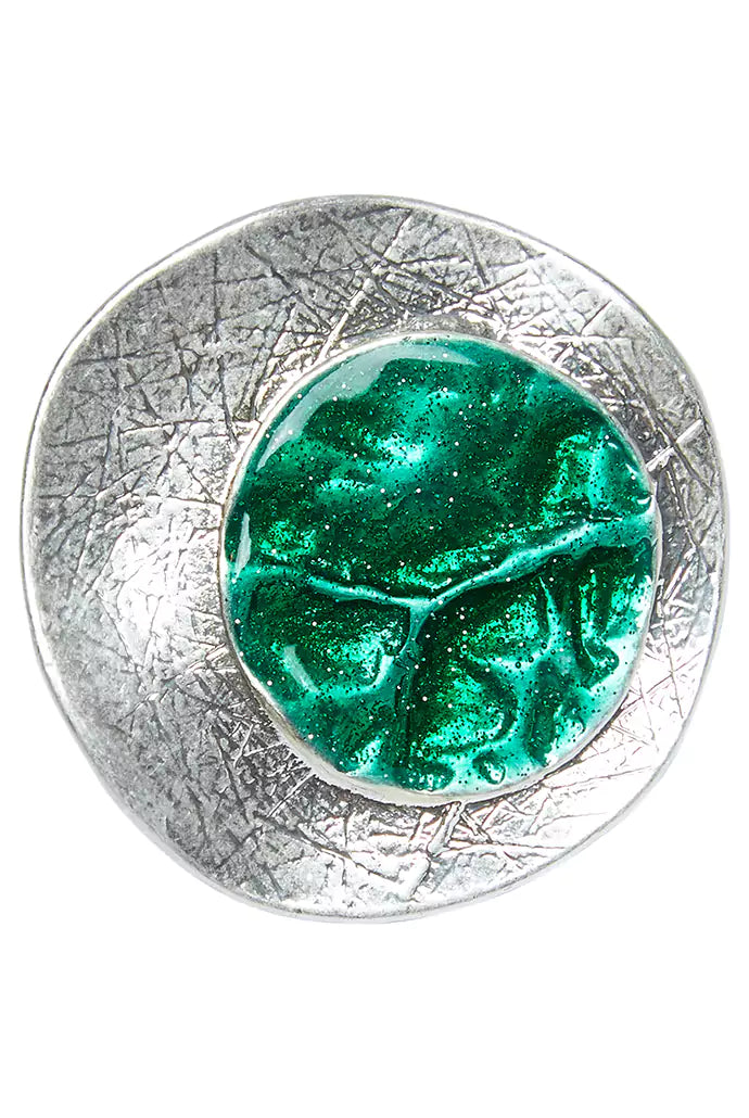 Cleo Green Enamelled Spot Silver Ring