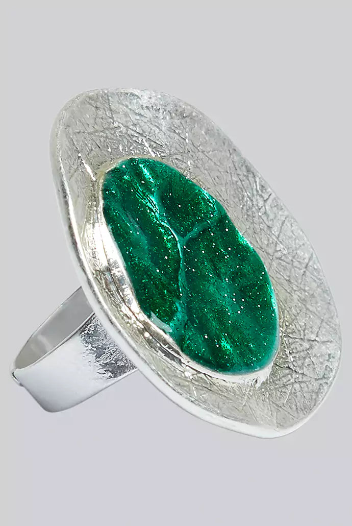 Cleo Green Enamelled Spot Silver Ring
