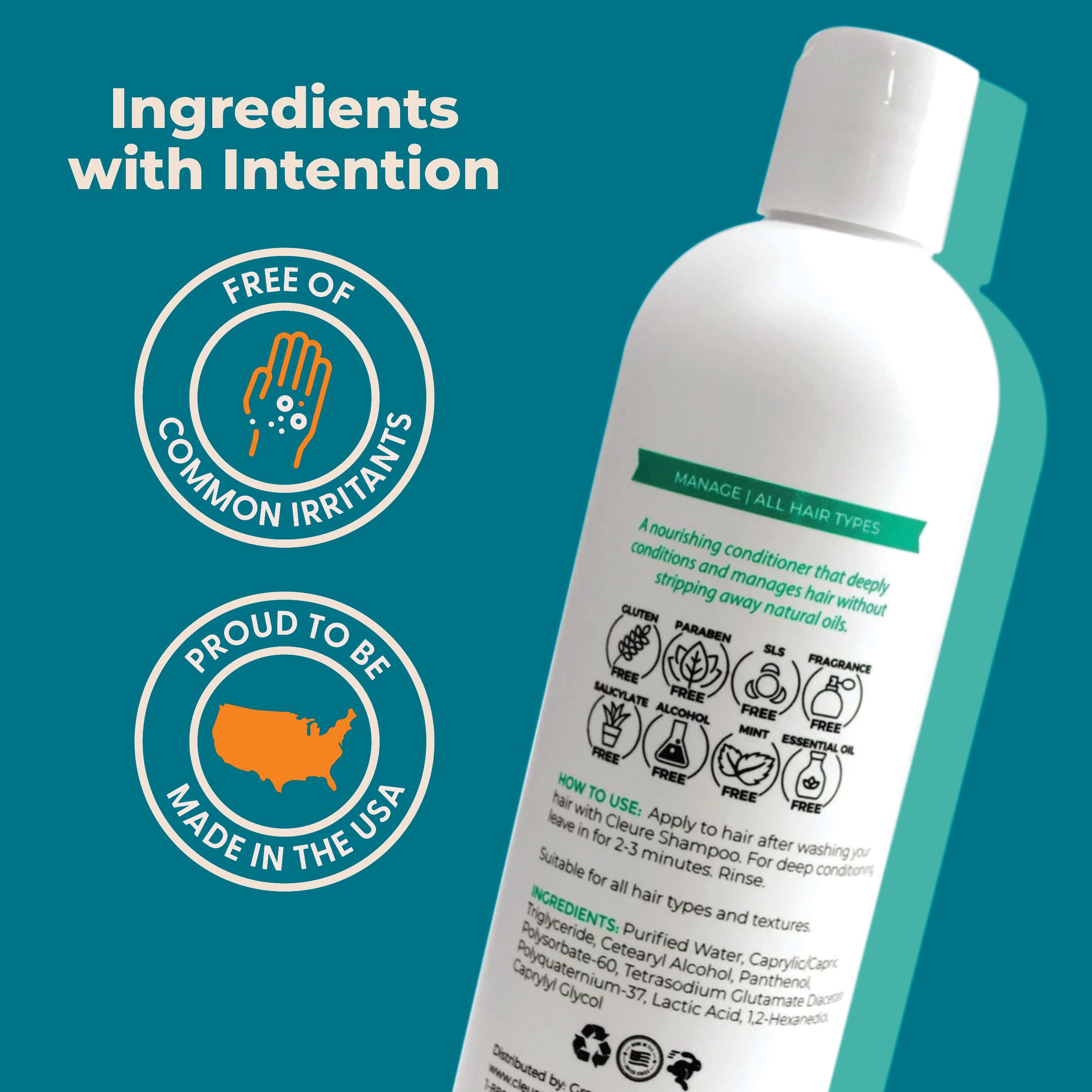 Cleure Hydrating Fragrance Free Conditioner – Hypoallergenic, SLS & Paraben Free, Unscented – Pack of 2 (12 fl oz)