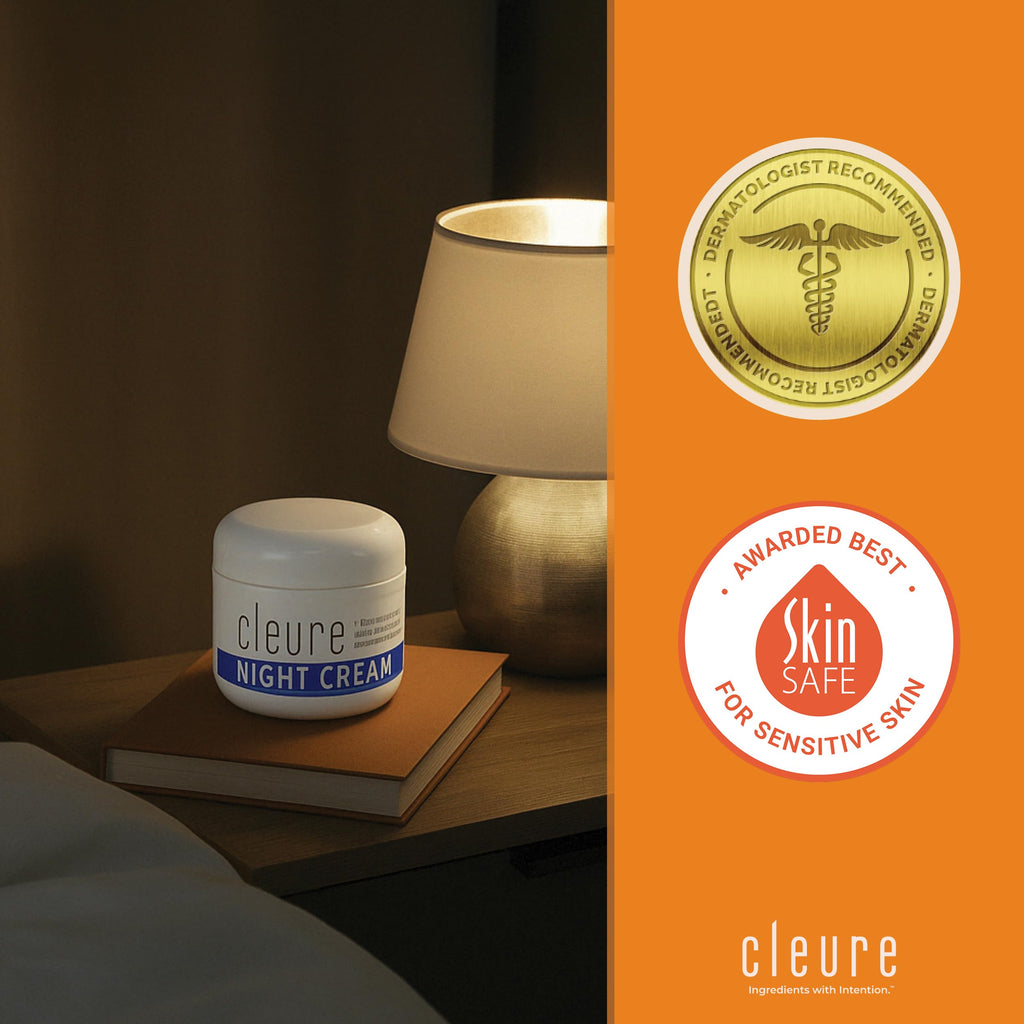 Cleure Hyaluronic Acid & Shea Butter Night Cream for Sensitive Skin – Fragrance-Free, Gluten & Paraben Free (2 oz, Pack of 2)