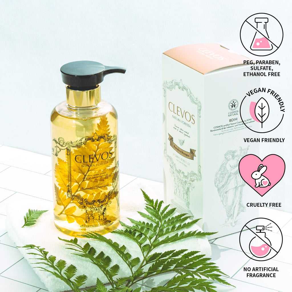 Clevos Natura Foresta Organic Shampoo – Oily Scalp, Rumohra Scent, Sulfate-Free, Vegan