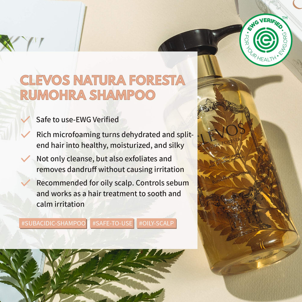 Clevos Natura Foresta Organic Shampoo – Oily Scalp, Rumohra Scent, Sulfate-Free, Vegan