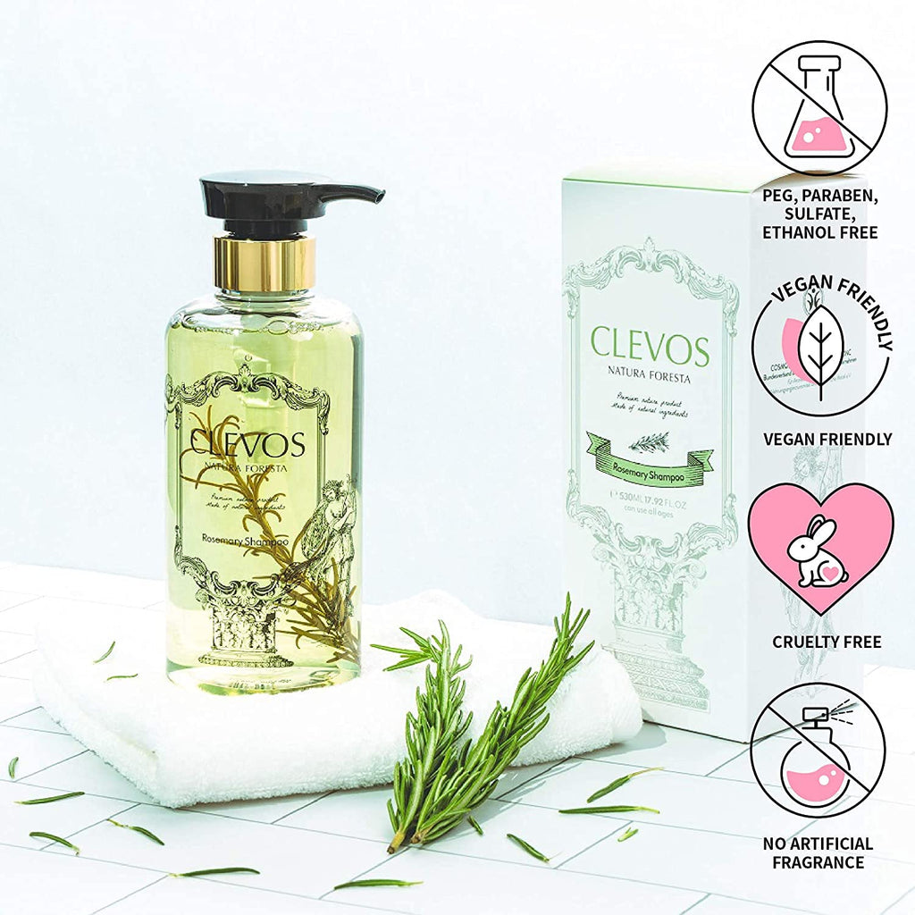 Clevos Natura Foresta Rosemary Shampoo – Organic, Hypoallergenic, Sulfate-Free, EWG Verified, BDIH Certified (530ml)