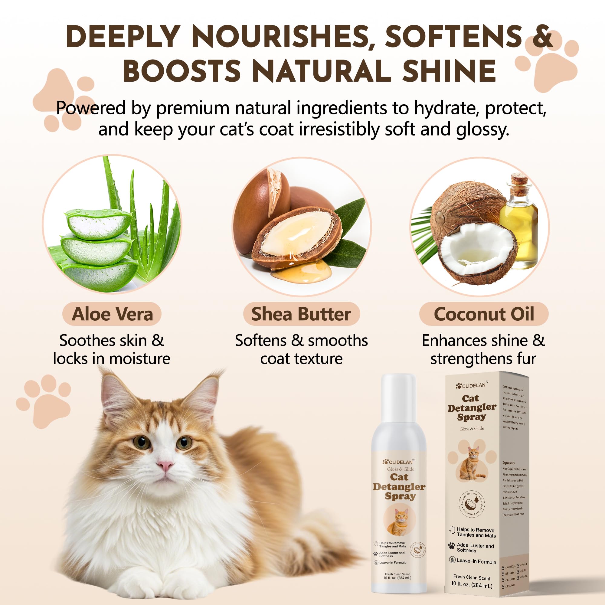 Clidelan Cat Detangler Spray – Gentle Matting Solution for Cats, Hydrates Coat & Smooth Fur