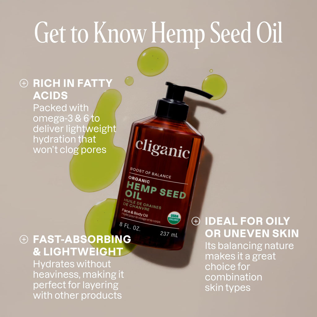 Cliganic Organic Hemp Seed Oil – 100% Pure Cold Pressed, Unrefined for Skin, Face & Hair