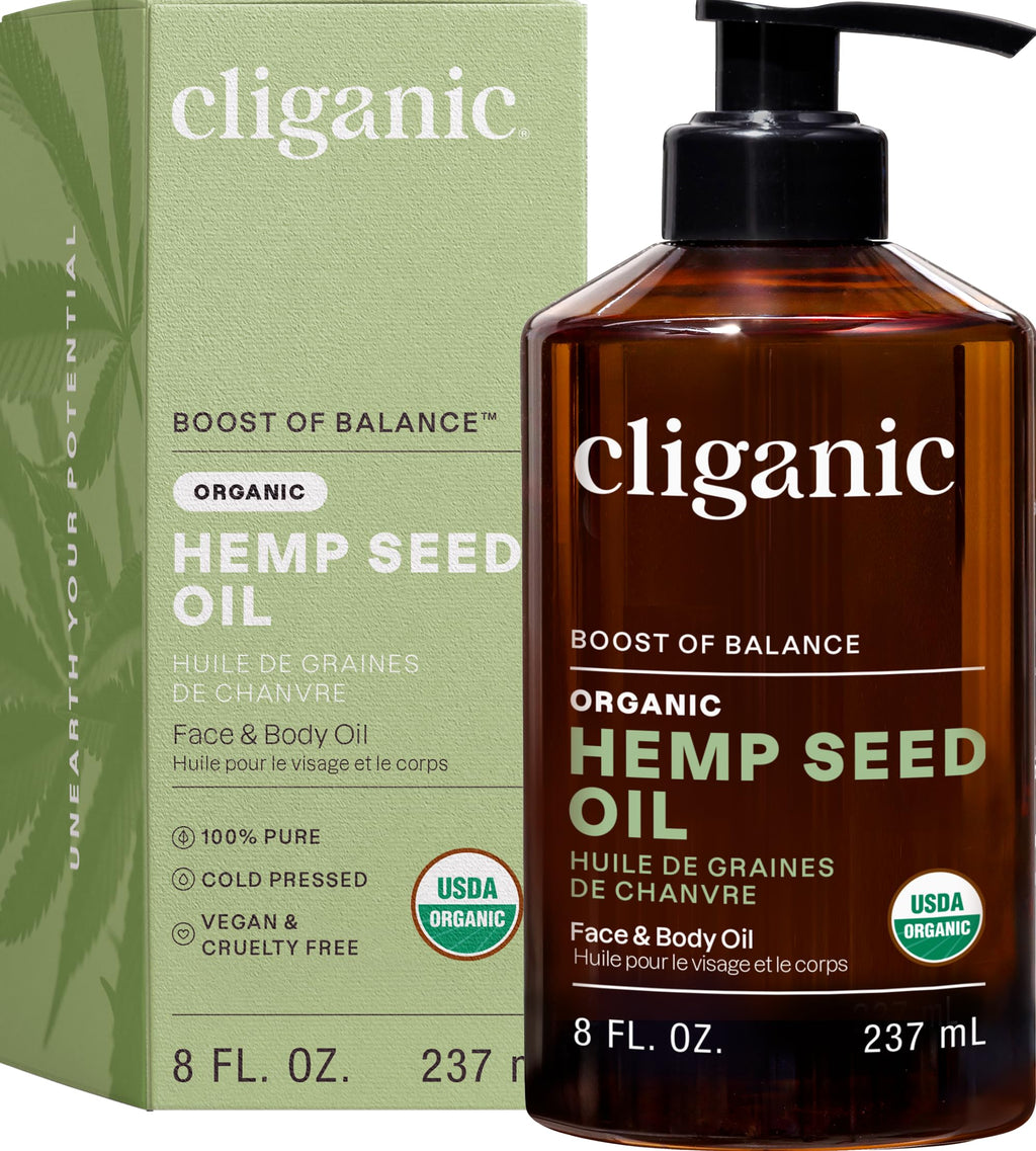 Cliganic Organic Hemp Seed Oil – 100% Pure Cold Pressed, Unrefined for Skin, Face & Hair