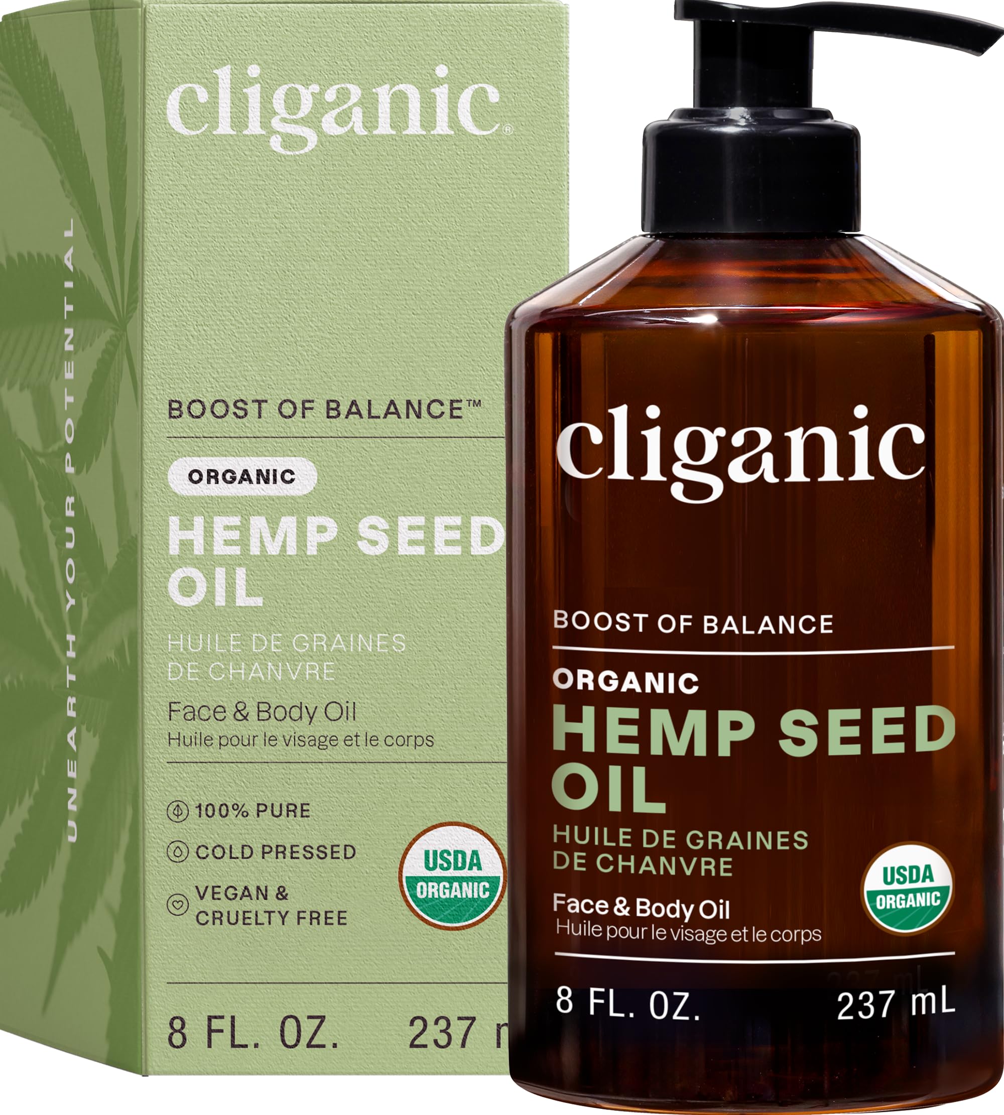 Cliganic Organic Hemp Seed Oil – 100% Pure Cold Pressed, Unrefined for Skin, Face & Hair
