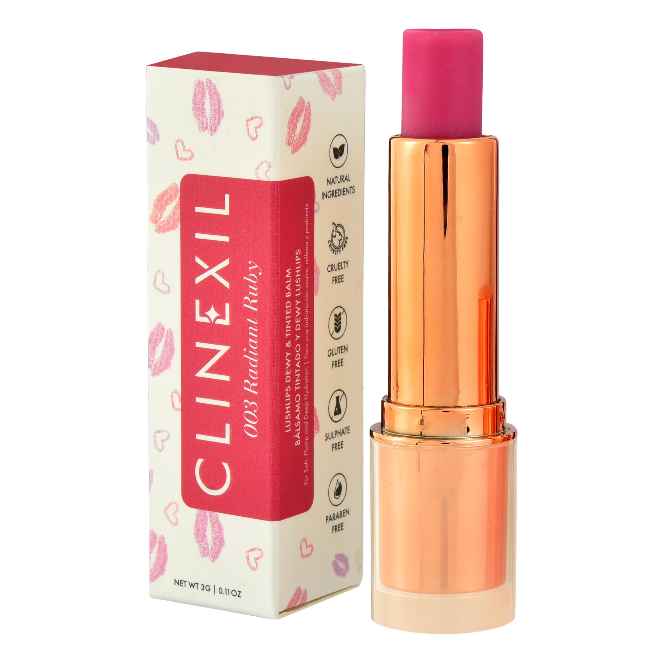 Clinexil Lushlips Tinted Lip Balm – Radiant Ruby, 10% Squalane & Ceramides