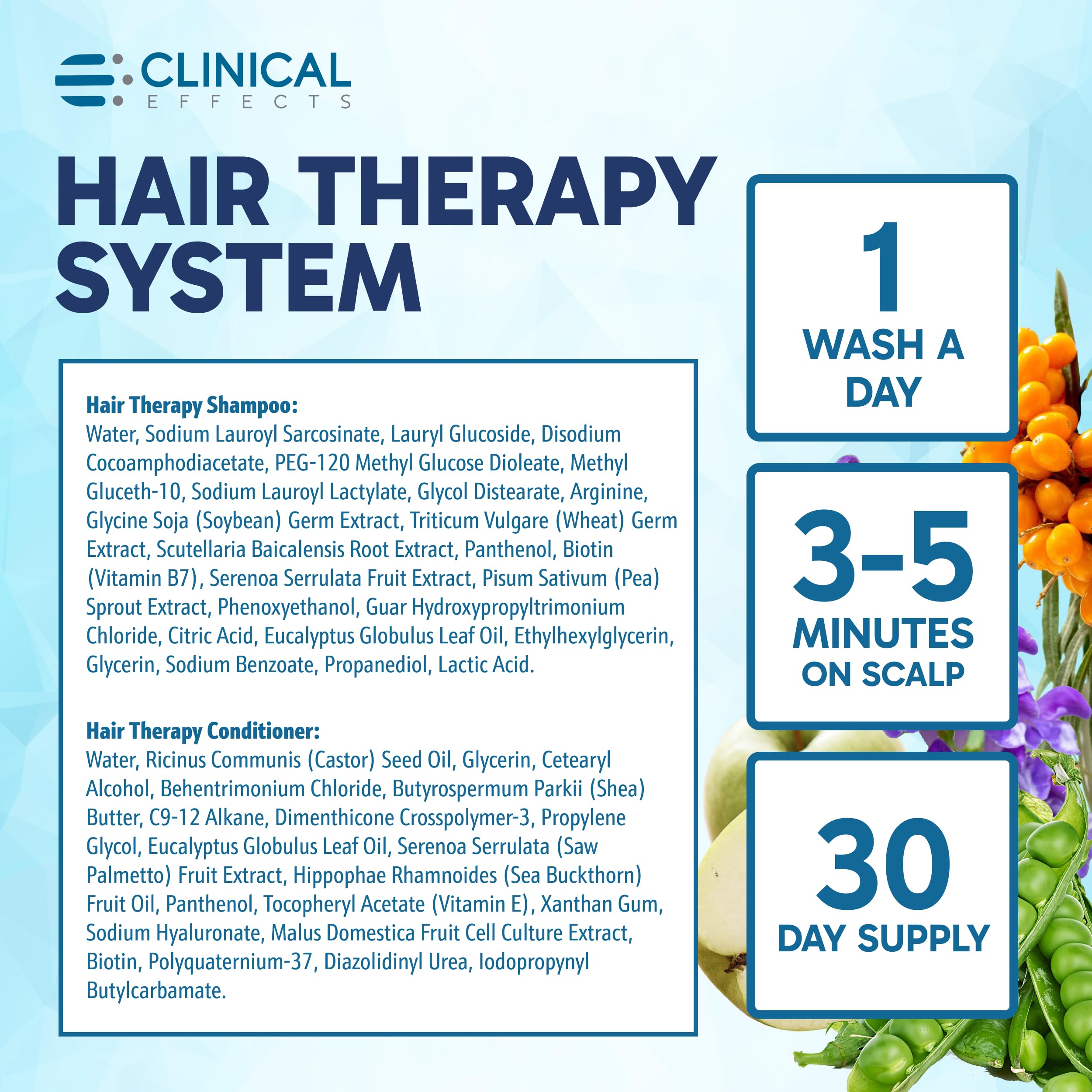 Clinical Effects Hair Therapy Shampoo & Conditioner Set – Biotin, Saw Palmetto, DHT Blocking – USA Made