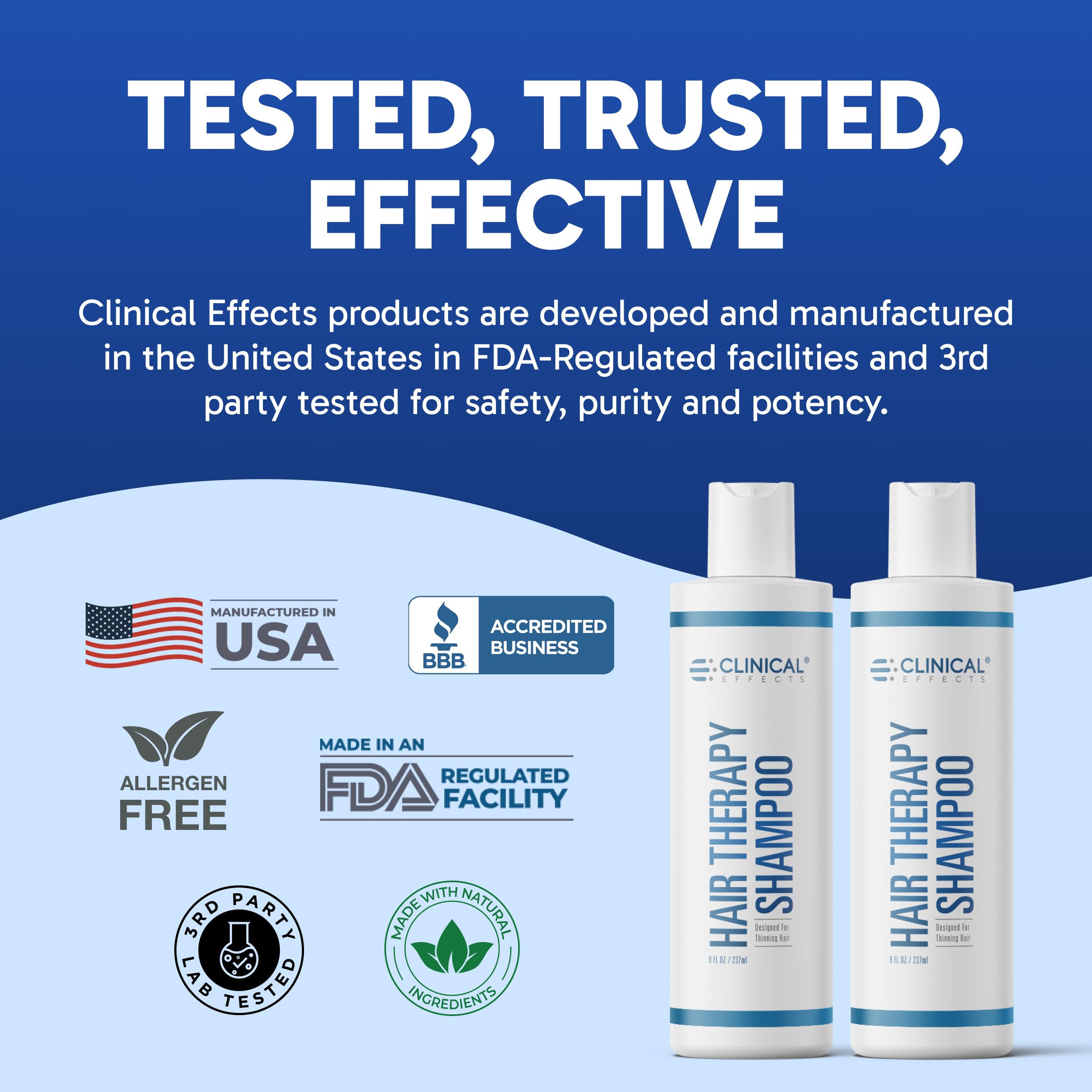Clinical Effects Hair Therapy Shampoo – Biotin, Anagain & Baicapil | For Women & Men | Made in USA | 3 Bottles