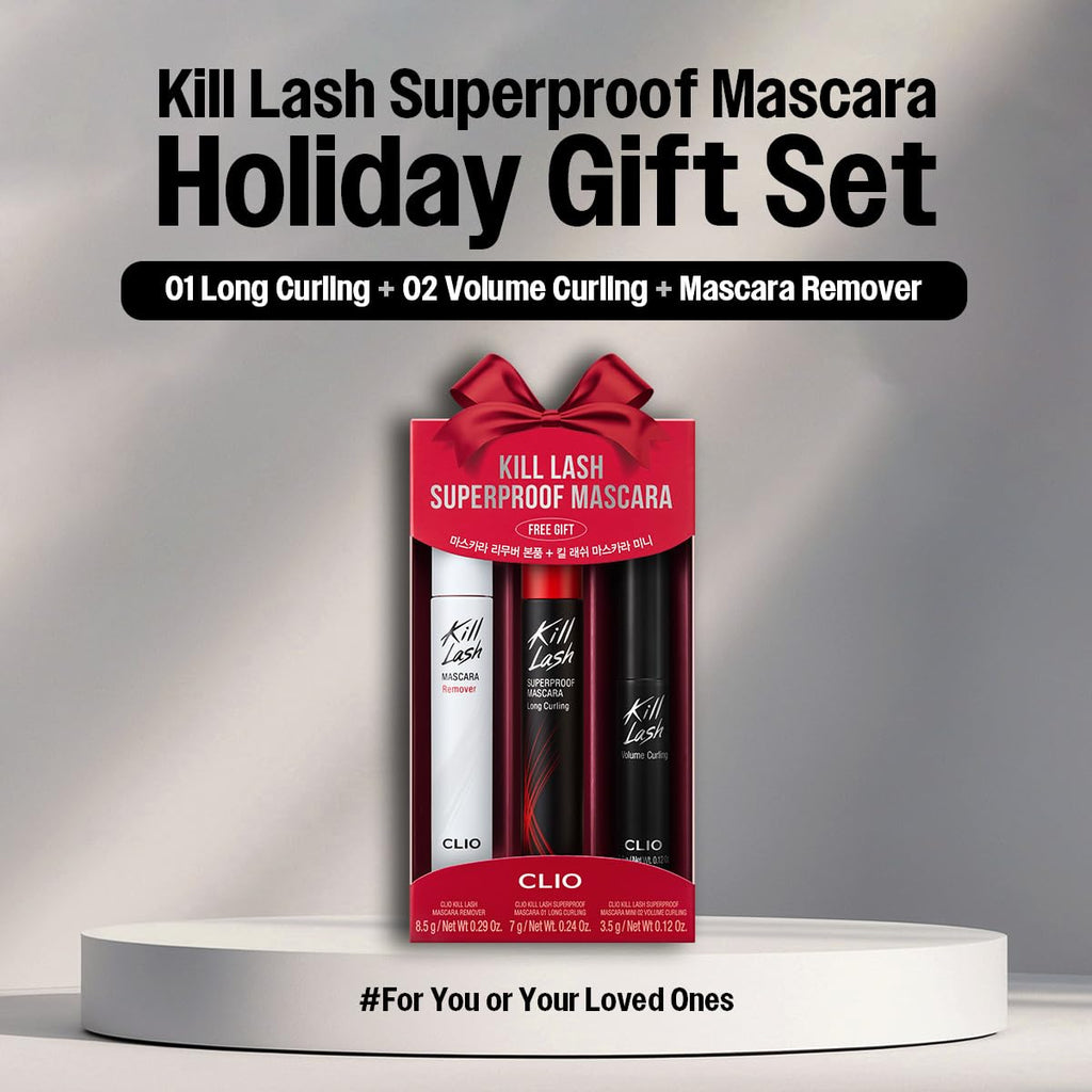 CLIO Kill Lash Superproof Mascara Holiday Gift Set — Long-Lasting, Waterproof, Includes 001 Long Curling + 002 Volume Curling Mini + Remover