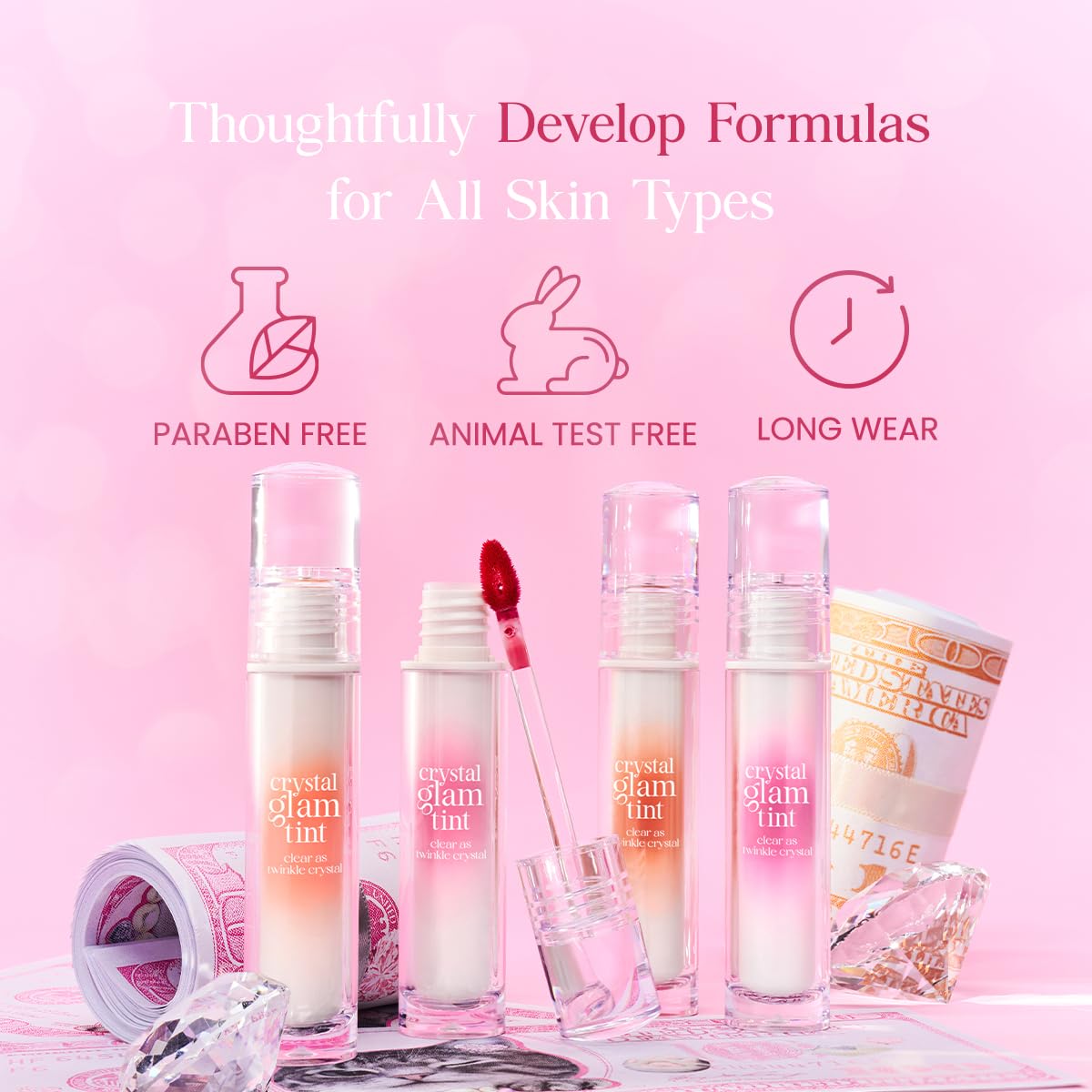 CLIO Professional Crystal Glam Tint 015 Grooming Peach Opal – Glossy, Lightweight Lip Color