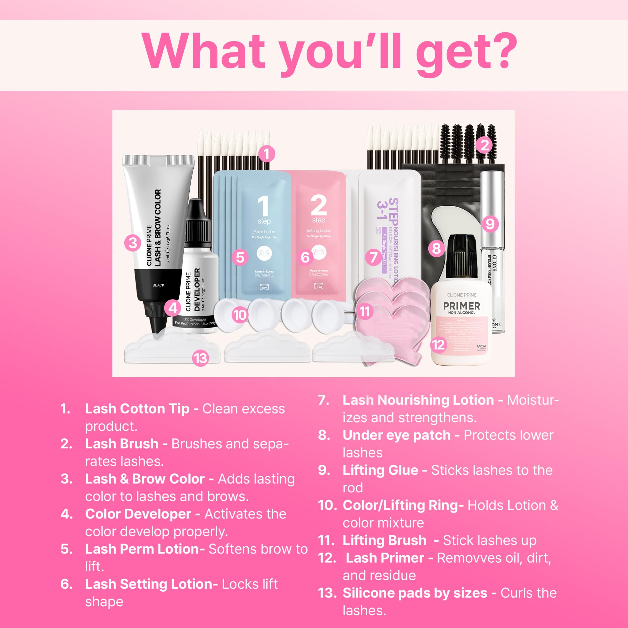 CLIONE PRIME Korean At-Home Lash Lift & Brow Color Kit — Temporary, Gentle Vitamin C Formula