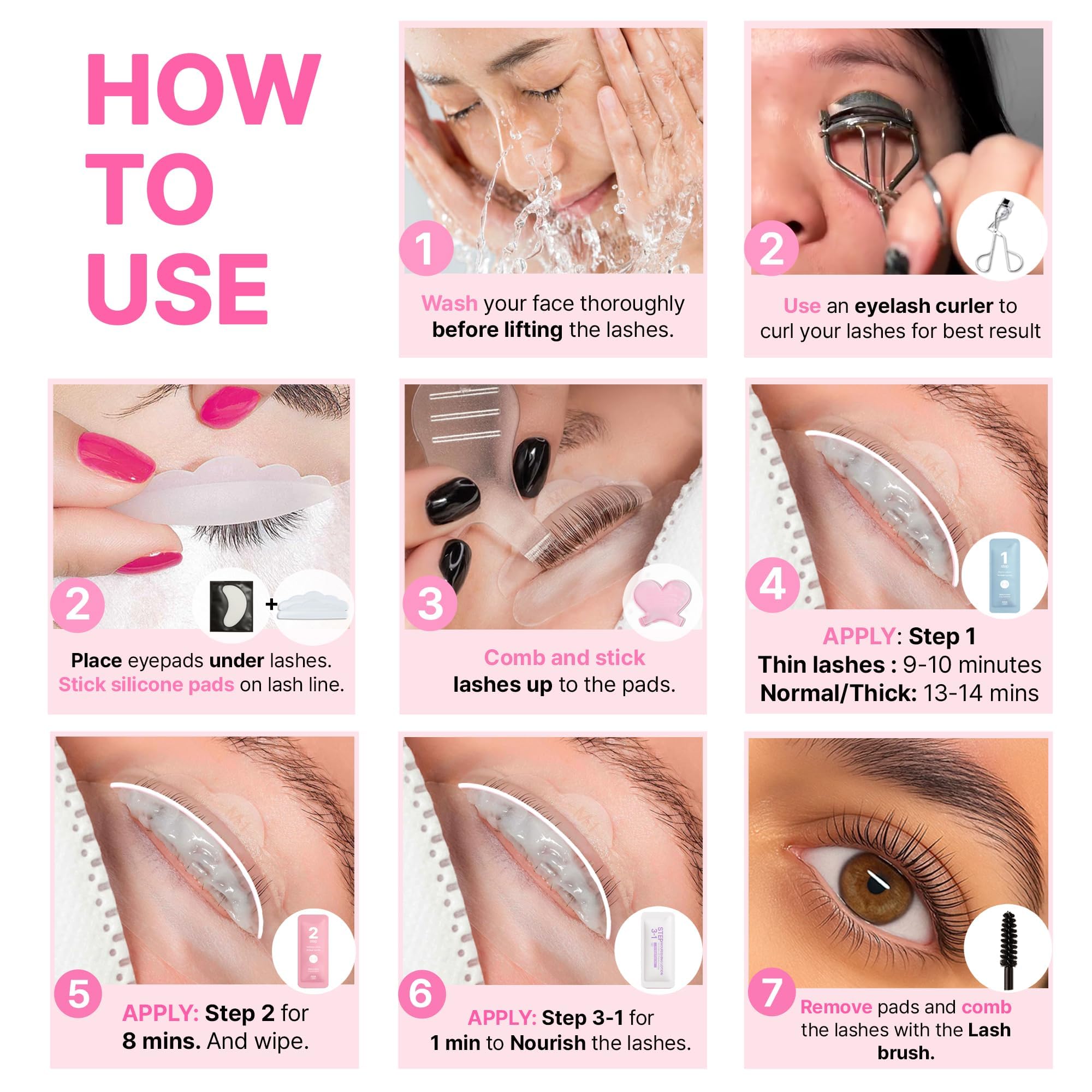 CLIONE PRIME Korean Lash Lift Kit – 5 At-Home Lash Perm Sets with Upgraded Glue