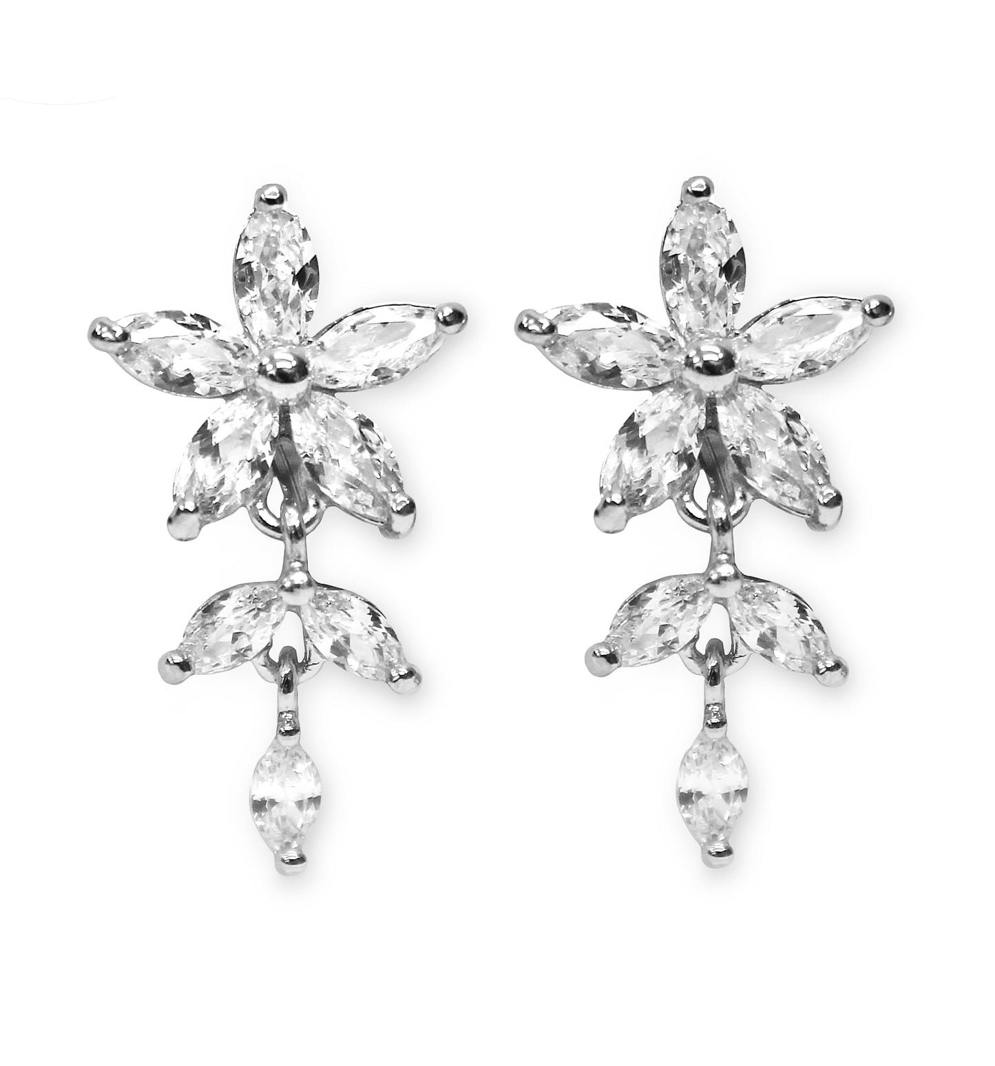 CLIP ON Earrings Silver Flower Leaf Crystal Women's Ladies Bridal