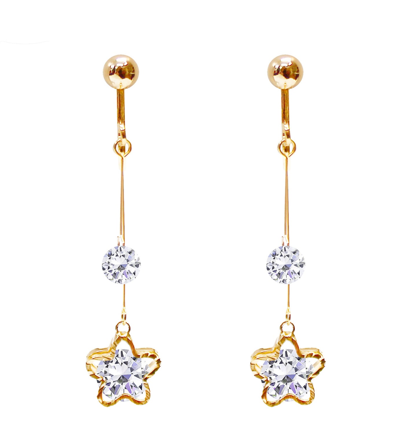 Crystal Drop Dangle Clip On Earrings Tassel Non Pierced Flower Gold