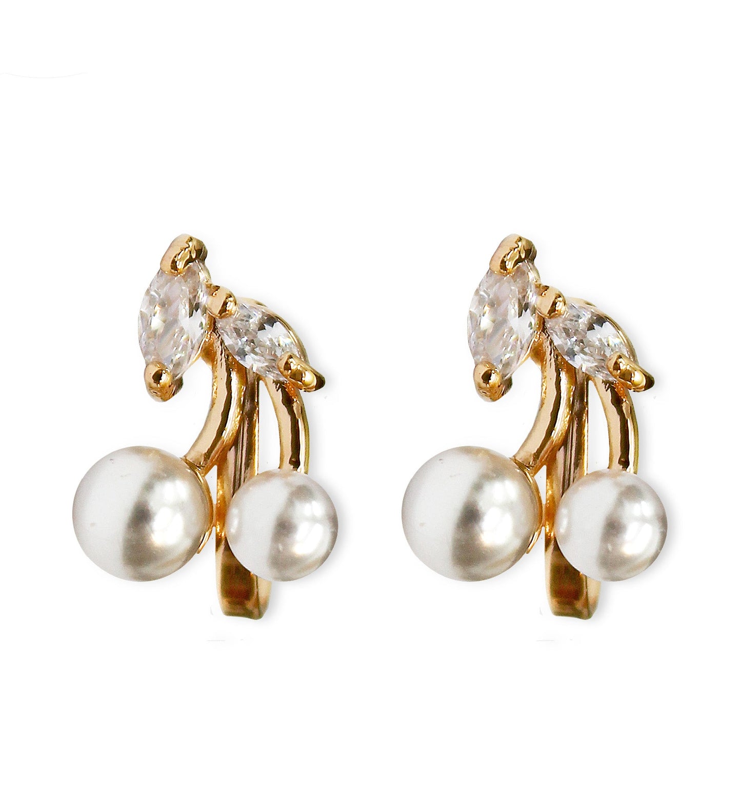 Clip On Women's Crystal Gold Cute Cherry Pearl Earrings Jewelry Ladies Girls