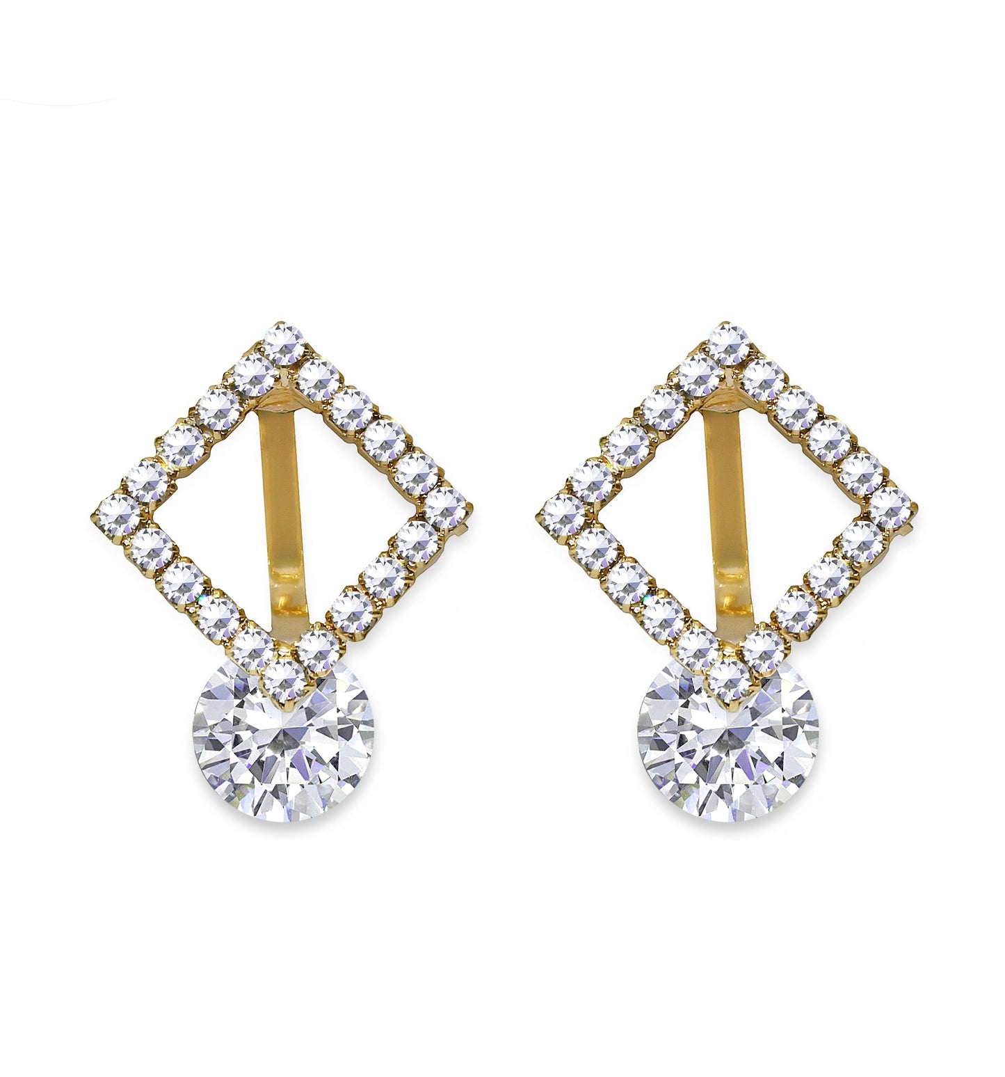 CLIP ON earrings Square Crystal Earrings Gold Crystal Dangle Women's Ladies