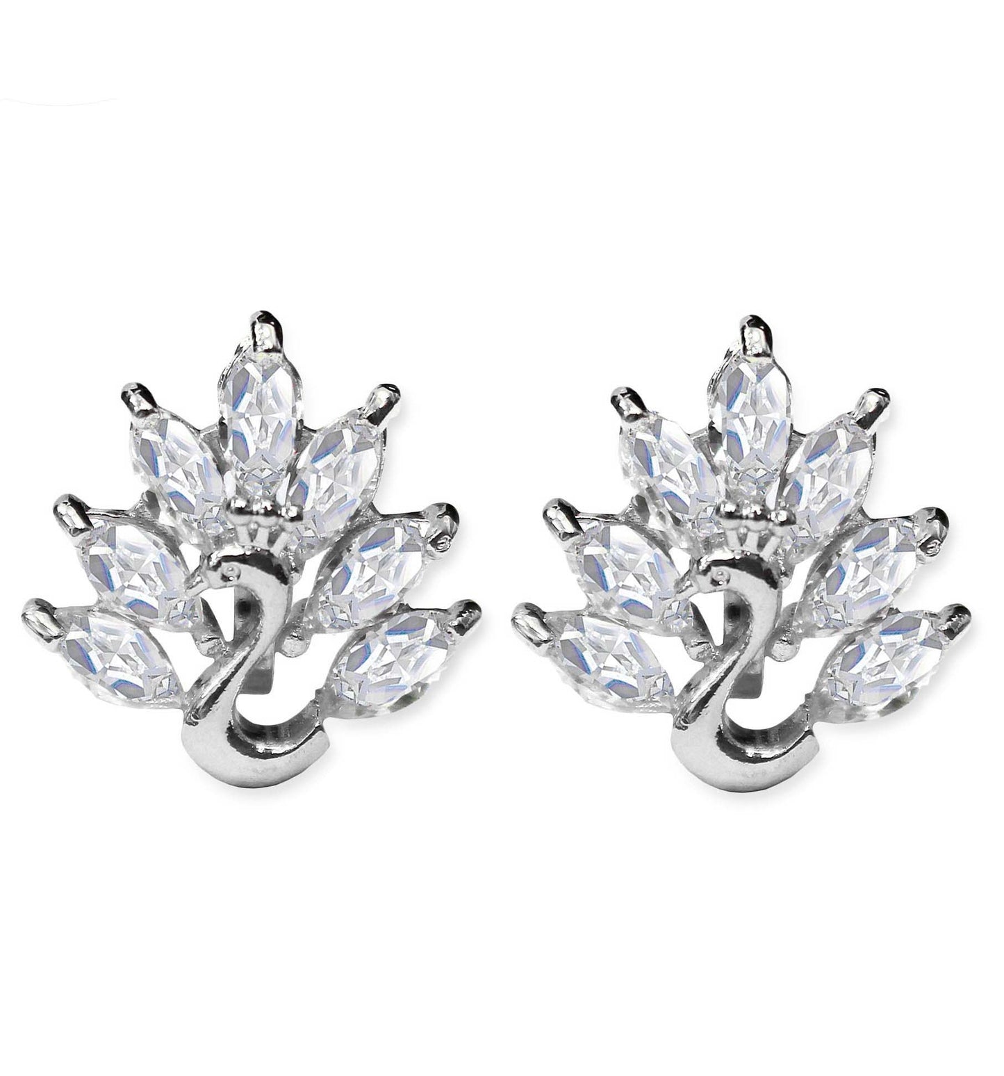 CLIP ON Earrings Swan Crystal Earrings Silver Women's Ladies