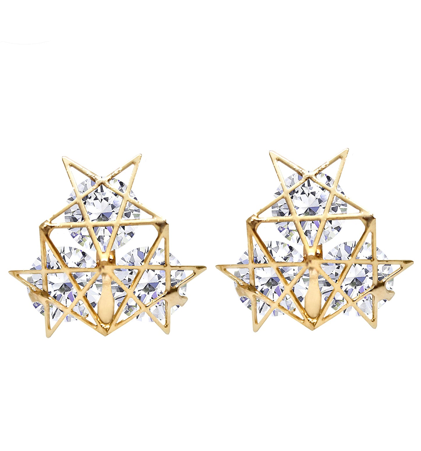 CLIP ON Earrings Triple Crystal Star Women's Gold Ladies Caprilite