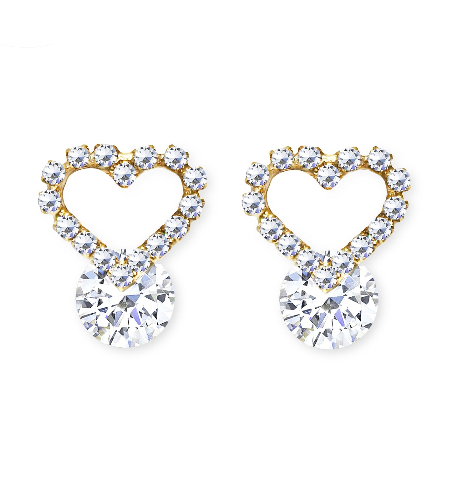 CLIP ON Earrings Gold Crystal Heart Women's Ladies