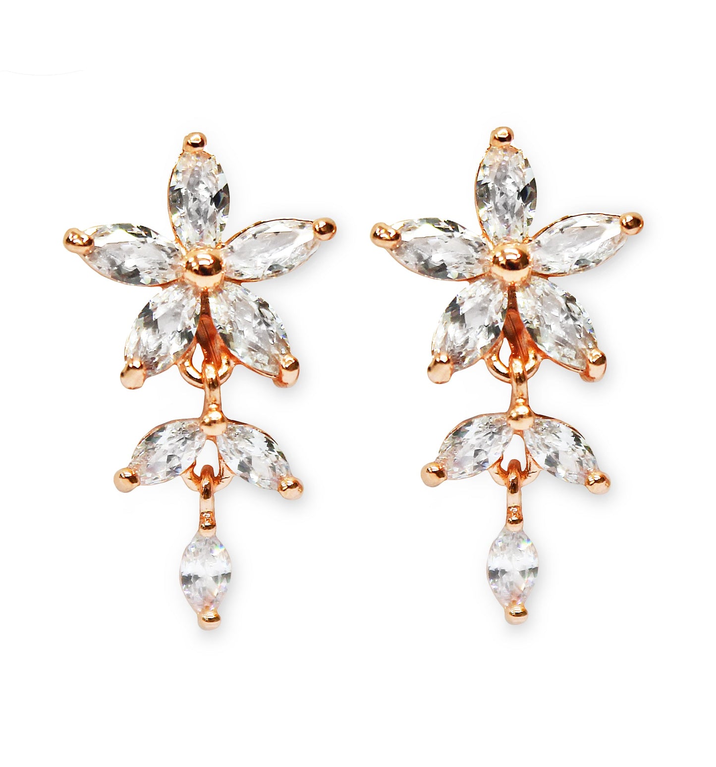 CLIP ON Earrings Rose Gold Flower Leaf Crystal Women's Ladies Bridal