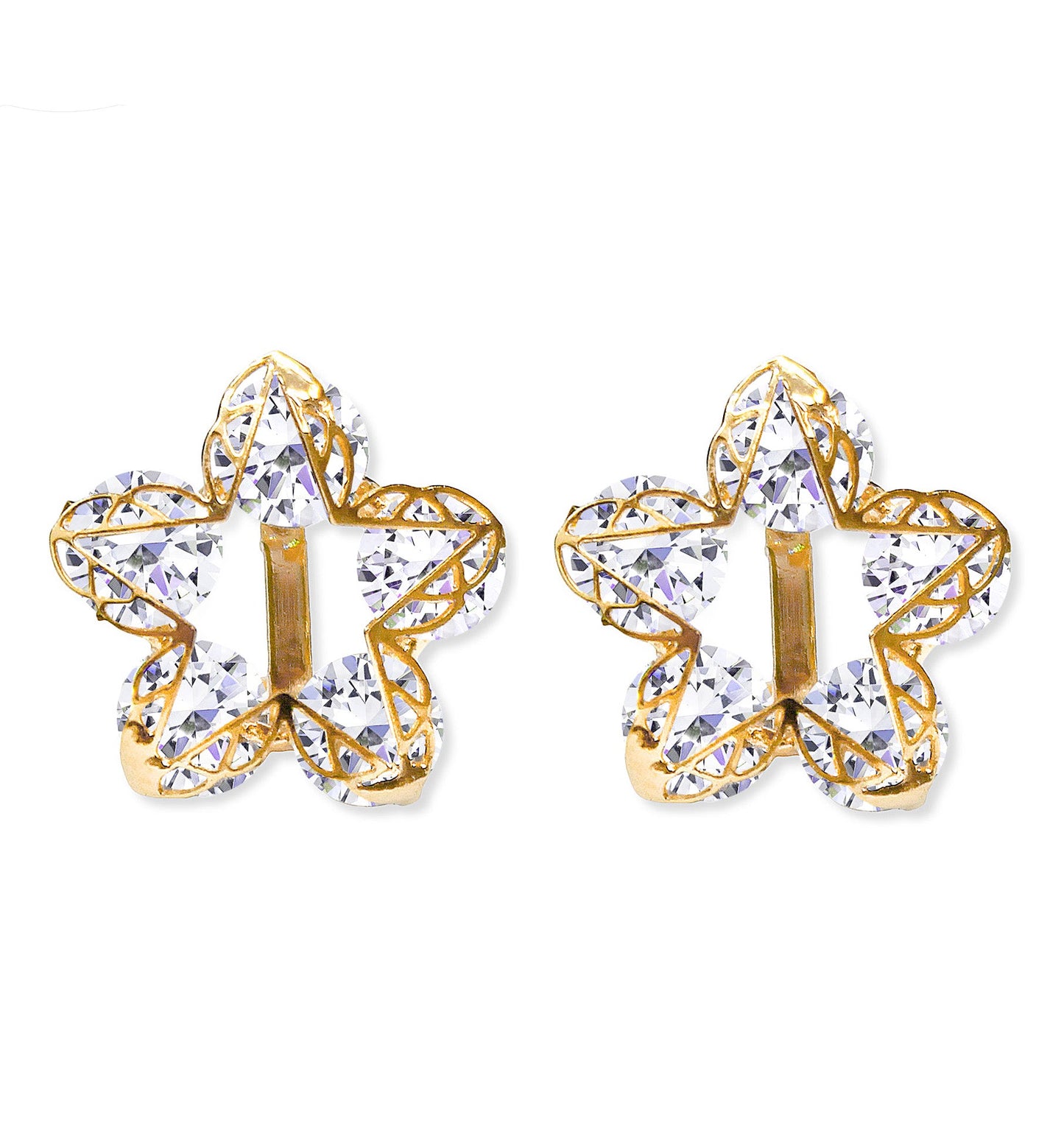 CLIP ON Earrings Women's Gold Flower Star Crystal Earrings Ladies
