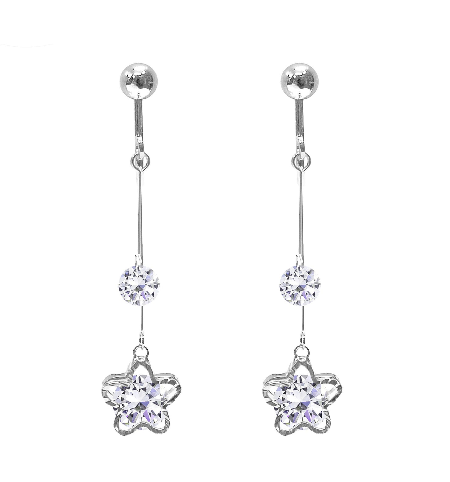 Crystal Drop Dangle Clip On Earrings Tassel Non Pierced Flower Silver
