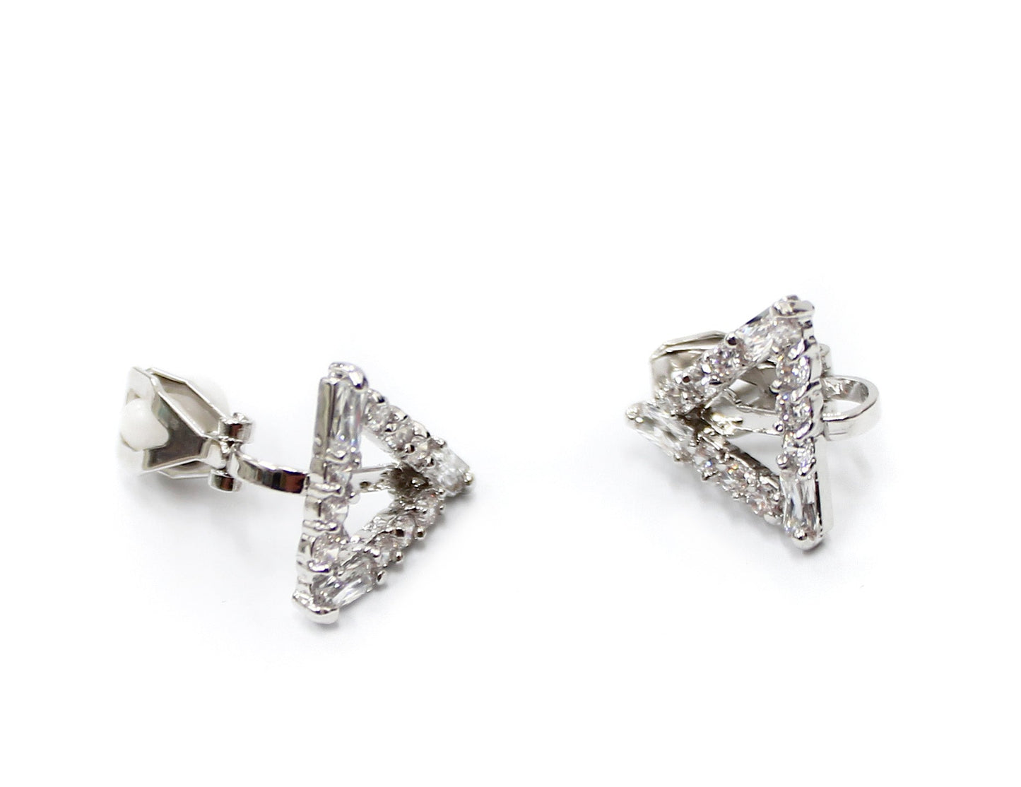 CLIP ON Women's Crystal Silver Geometric Triangle Earrings Jewelry Ladies Girls