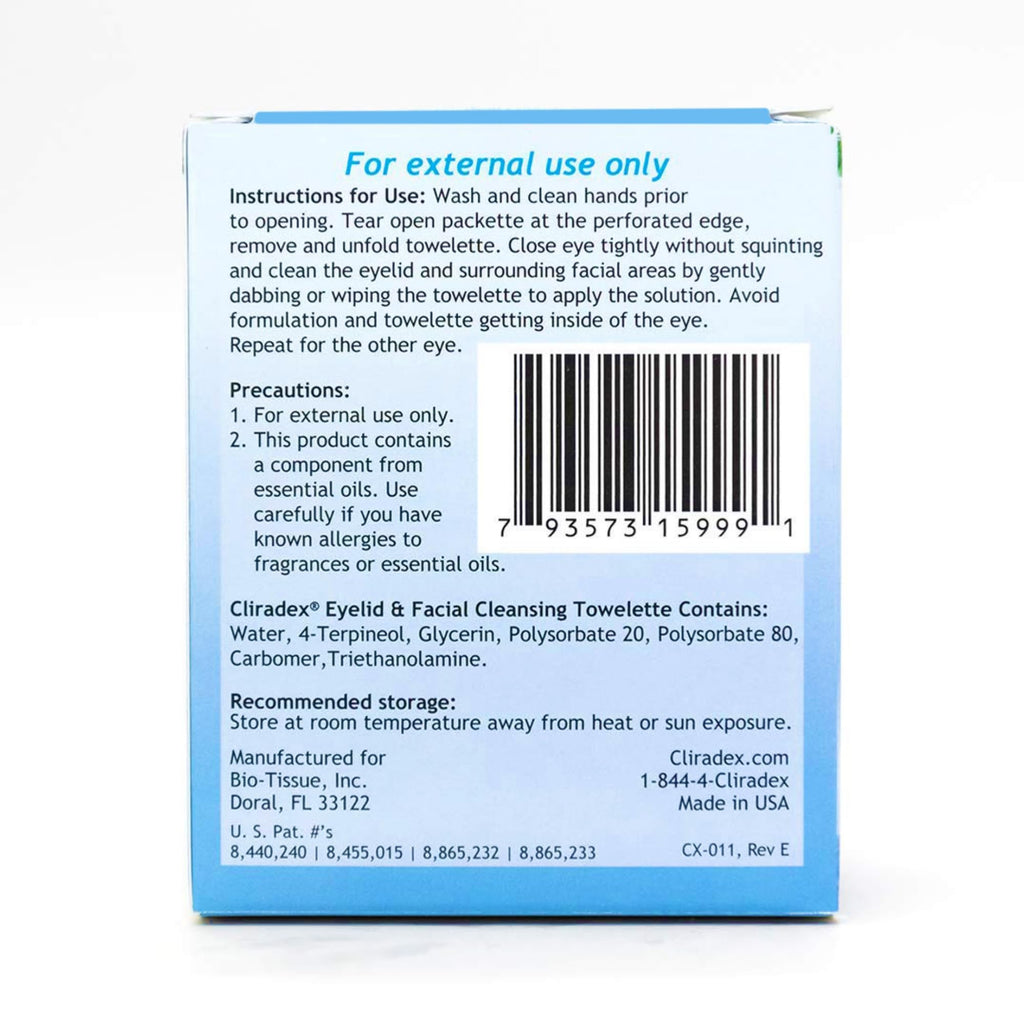 Cliradex Towelettes | Natural Eyelid & Eyelash Cleanser with Tea Tree Oil Extract