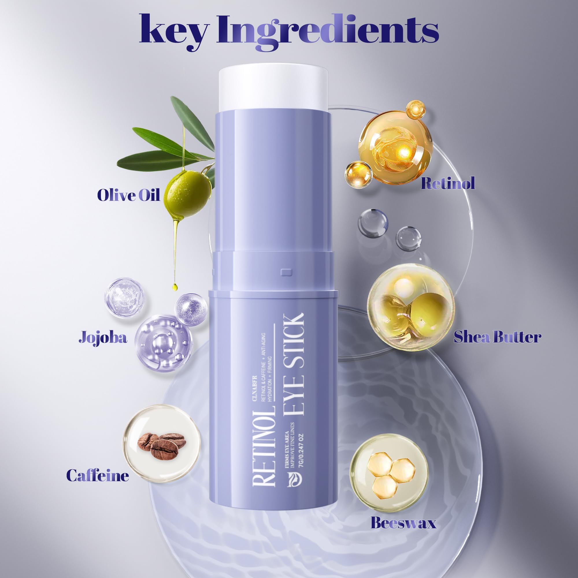 CLNABFR Retinol & Caffeine Eye Balm Stick 0.24oz/7g | Anti-Aging Eye Care for Dark Circles, Puffiness & Fine Lines
