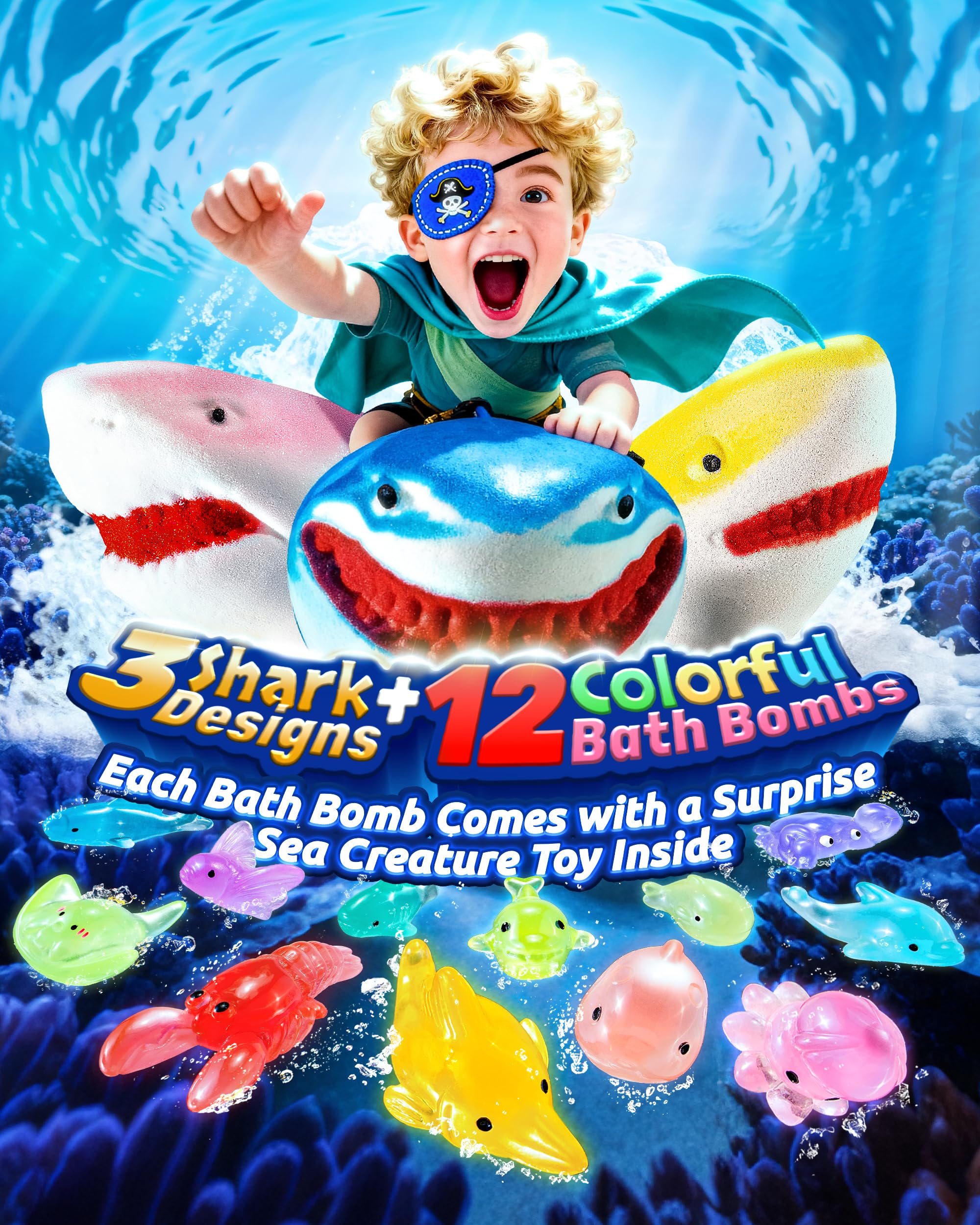 CLOUQUAR Shark Bath Bombs for Kids – 12-Pack with Glow-in-The-Dark Toys