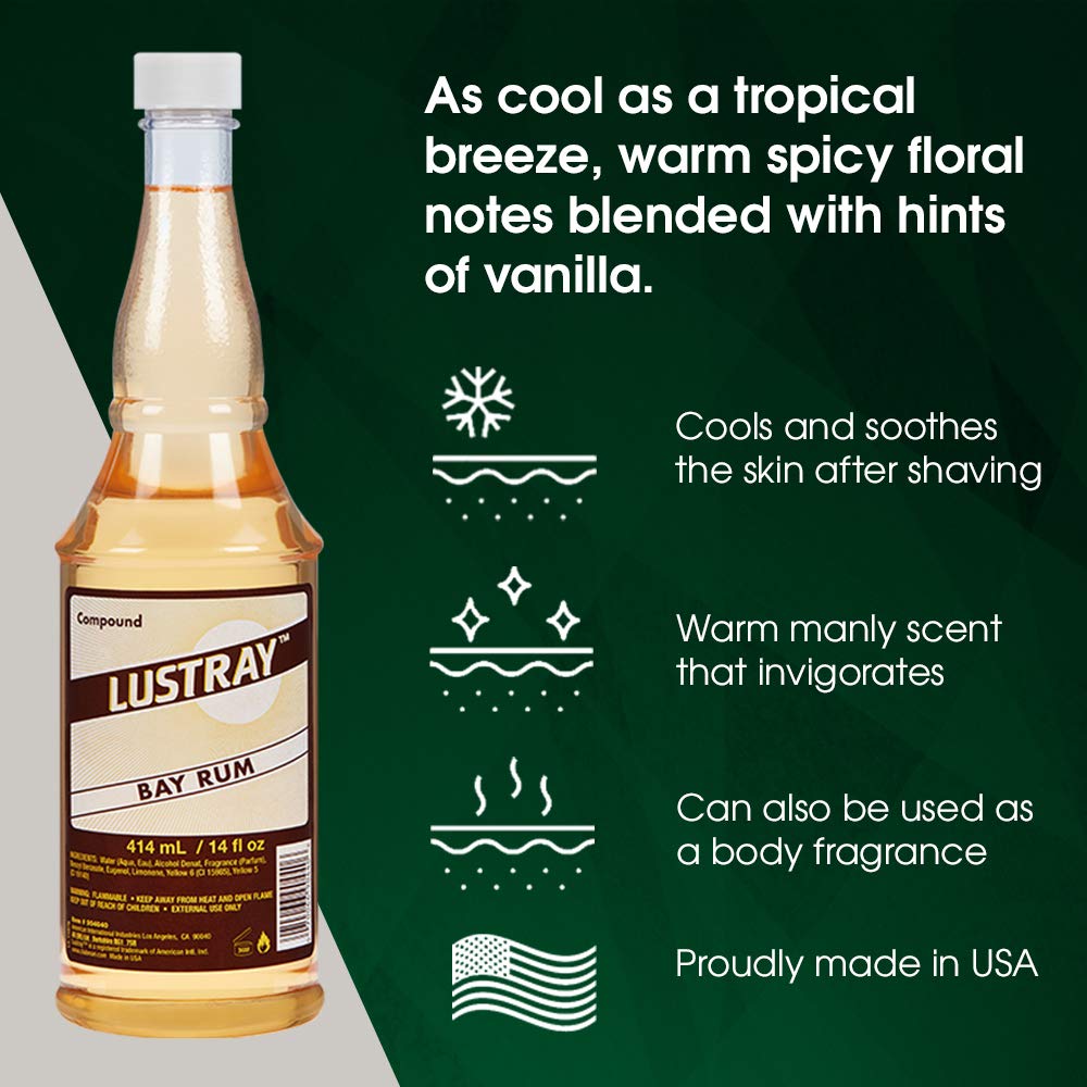 Clubman Lustray Bay Rum After Shave Lotion for Men – Classic Scent, Soothing Hydration, 14 oz
