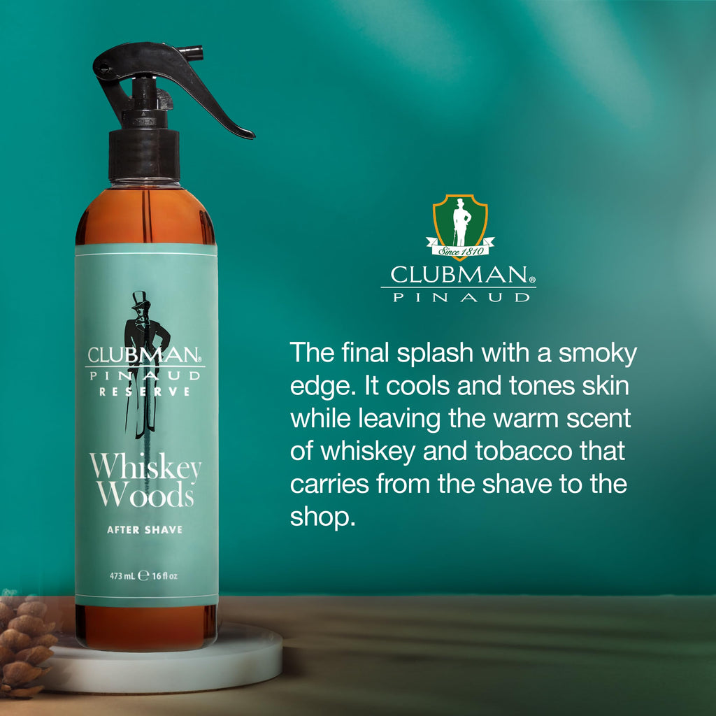 Clubman Reserve Whiskey Woods After Shave Spray – Long-Lasting Fragrance, 16 oz