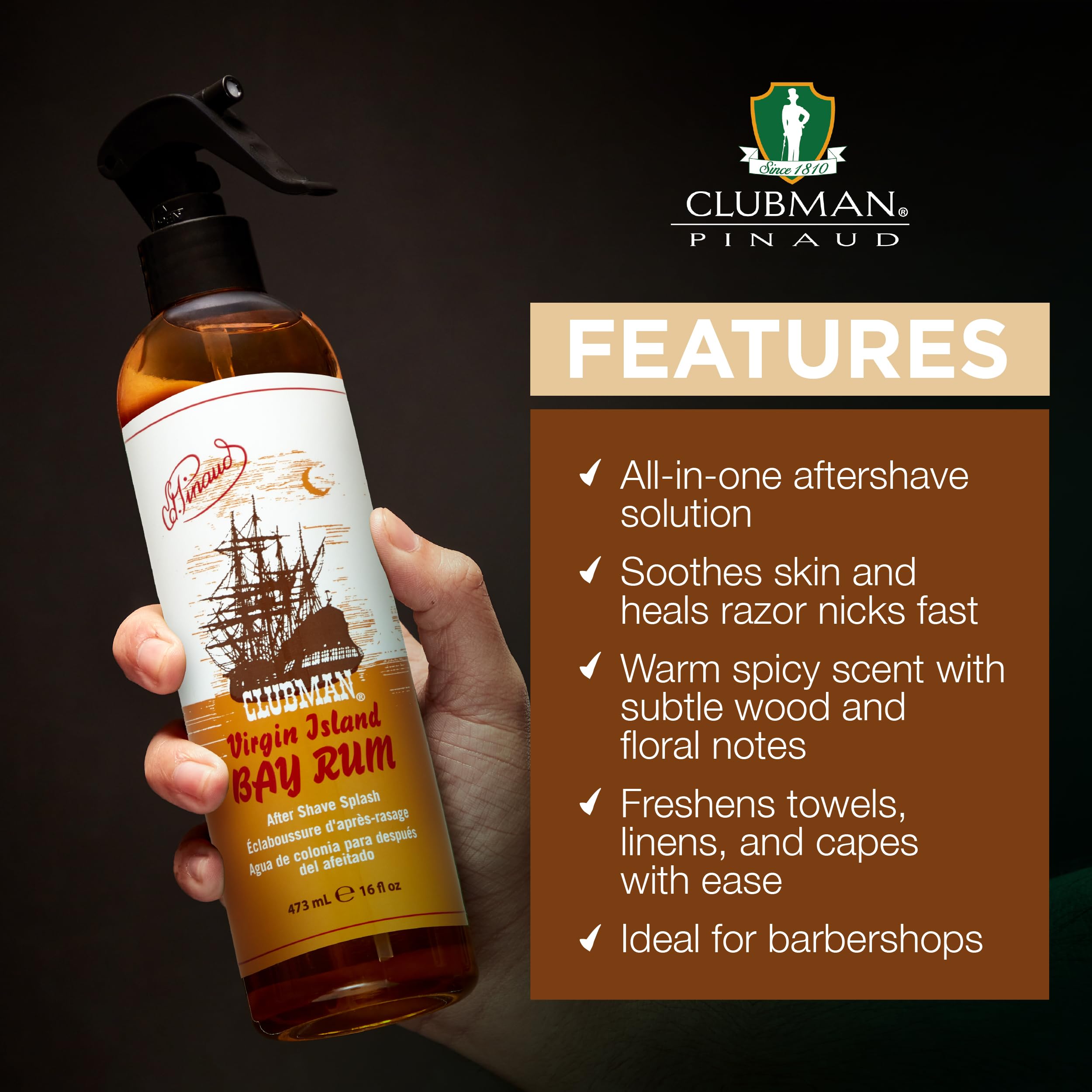 Clubman Virgin Island Bay Rum After Shave Spray – Classic Men’s Splash, 16 oz