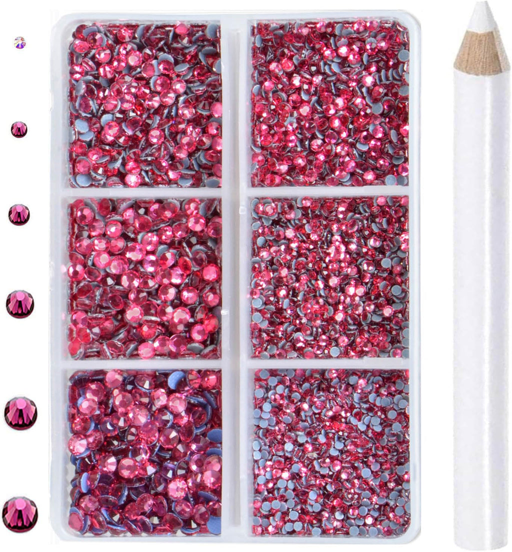 CMBYN 8000pcs Hotfix Rhinestones Kit – Rose Flatback, 6 Sizes SS3-SS12, Wax Pencil Included