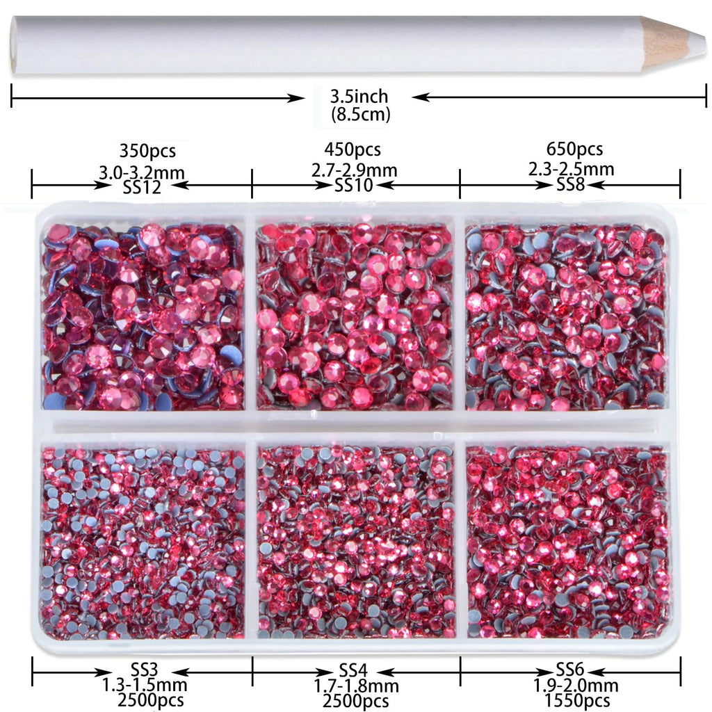 CMBYN 8000pcs Hotfix Rhinestones Kit – Rose Flatback, 6 Sizes SS3-SS12, Wax Pencil Included