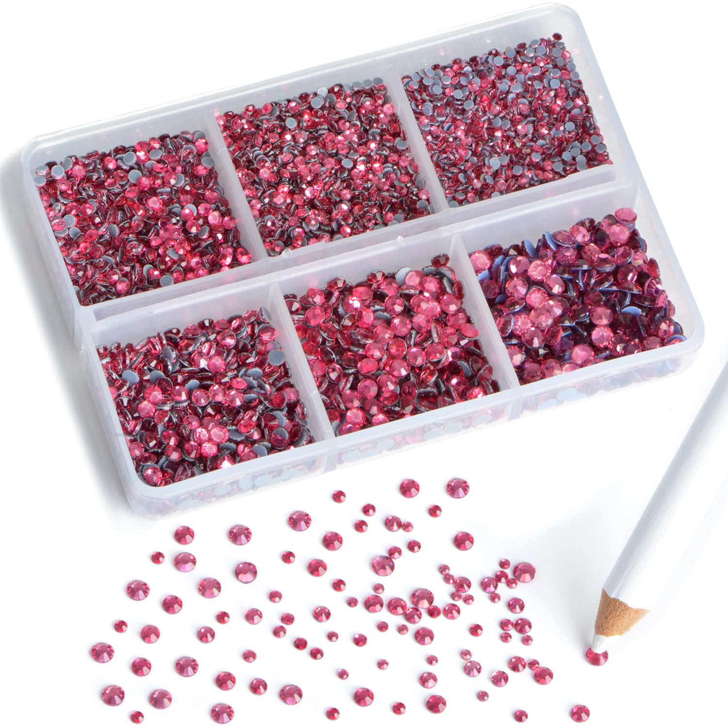CMBYN 8000pcs Hotfix Rhinestones Kit – Rose Flatback, 6 Sizes SS3-SS12, Wax Pencil Included