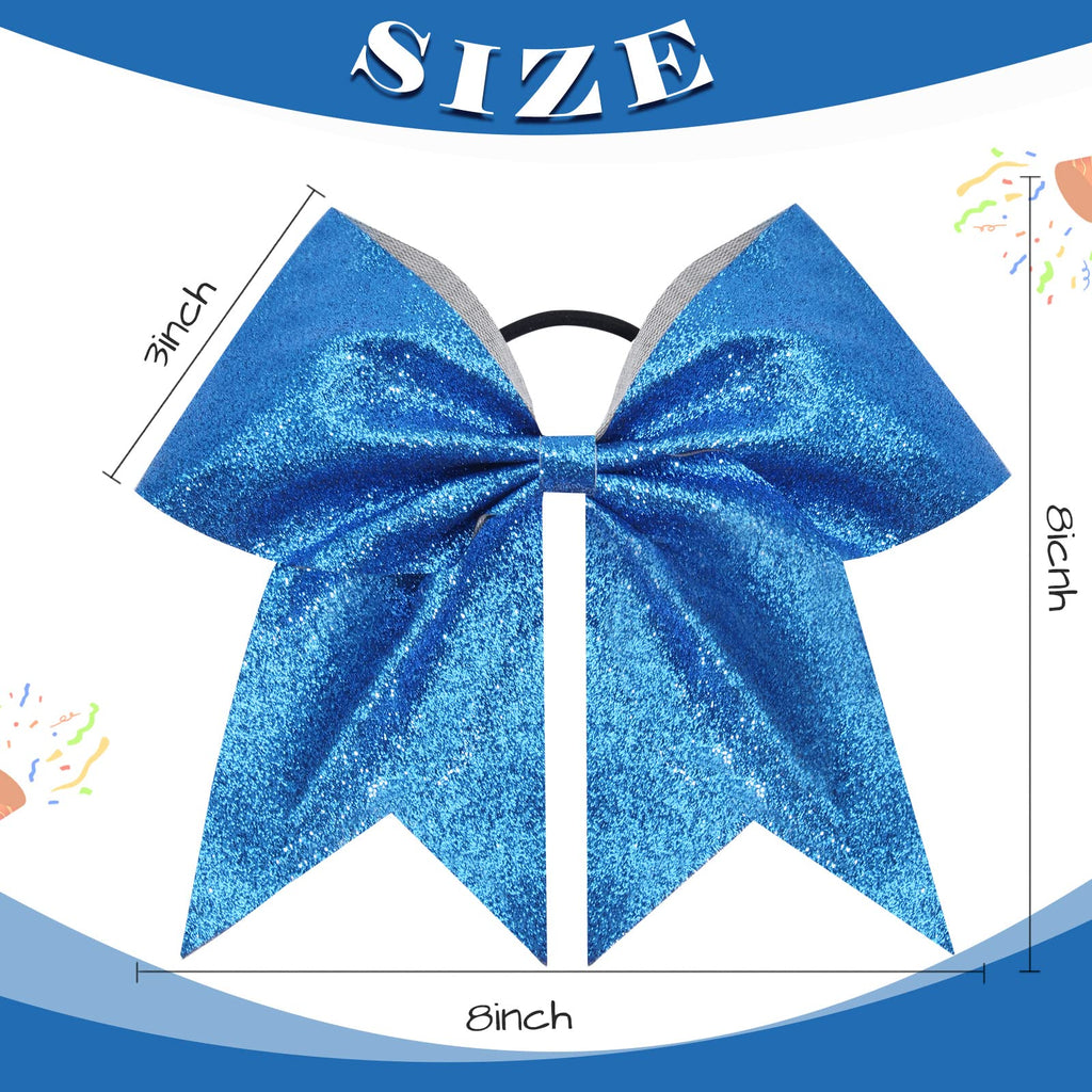CN 16-Piece 8-Inch Glitter Cheer Bows – Large Blue Sparkly Hair Bows with Elastic Ties
