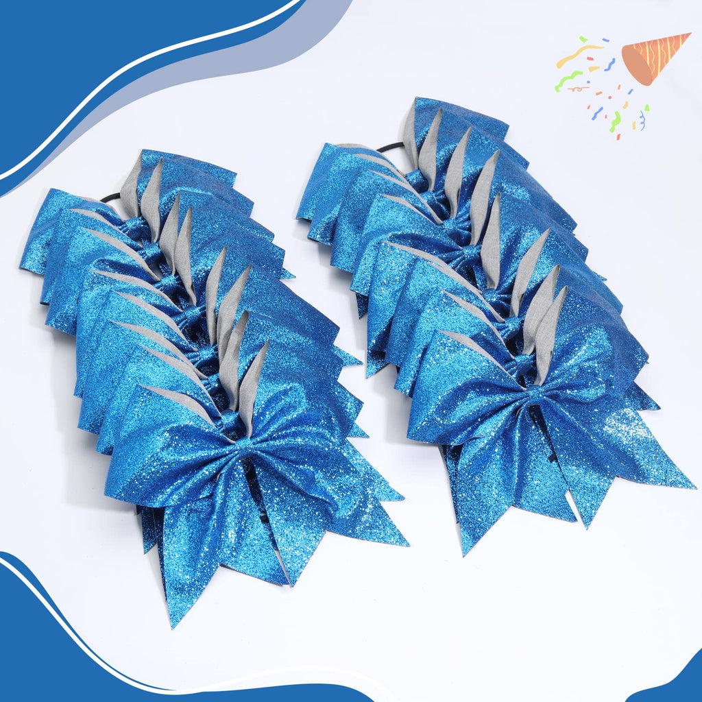CN 16-Piece 8-Inch Glitter Cheer Bows – Large Blue Sparkly Hair Bows with Elastic Ties