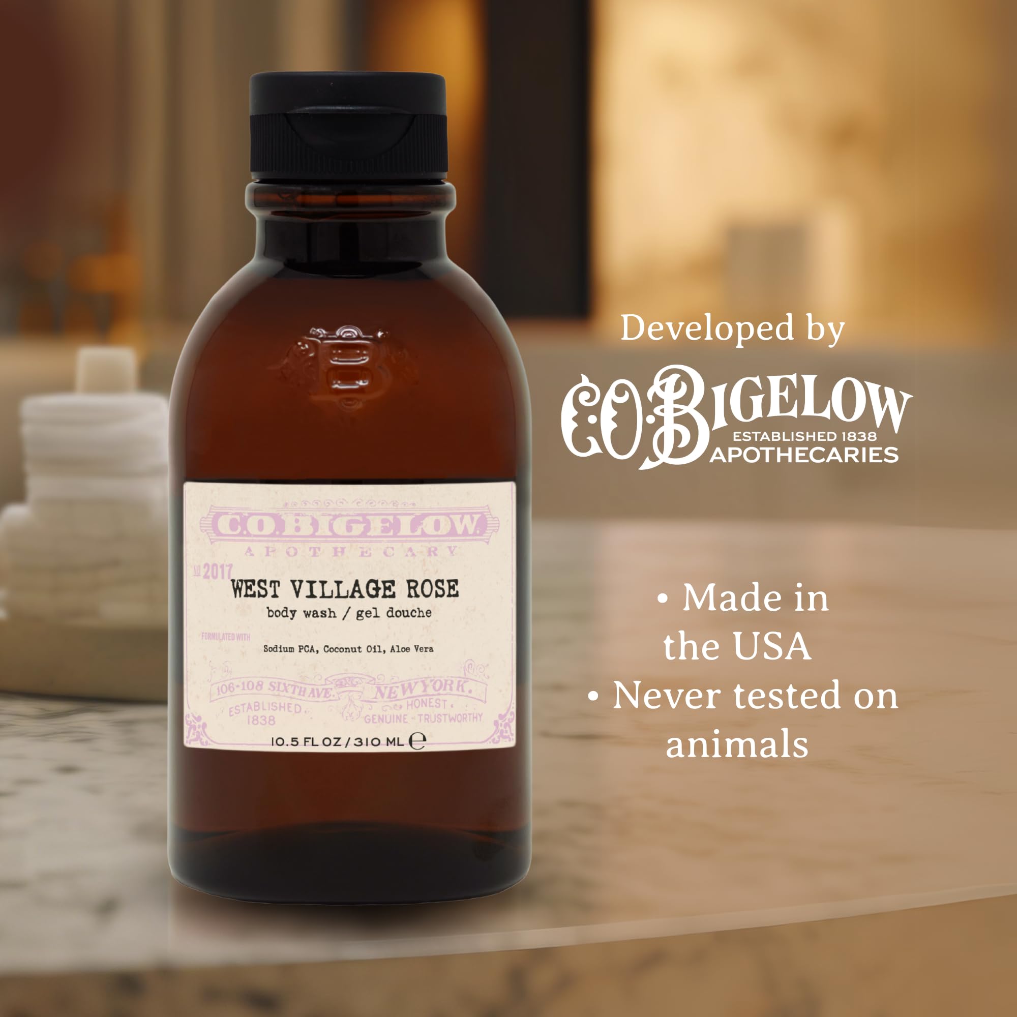 C.O. Bigelow West Village Rose Body Wash — Moisturizing Formula with Coconut Oil & Aloe Vera, 10.5 fl oz