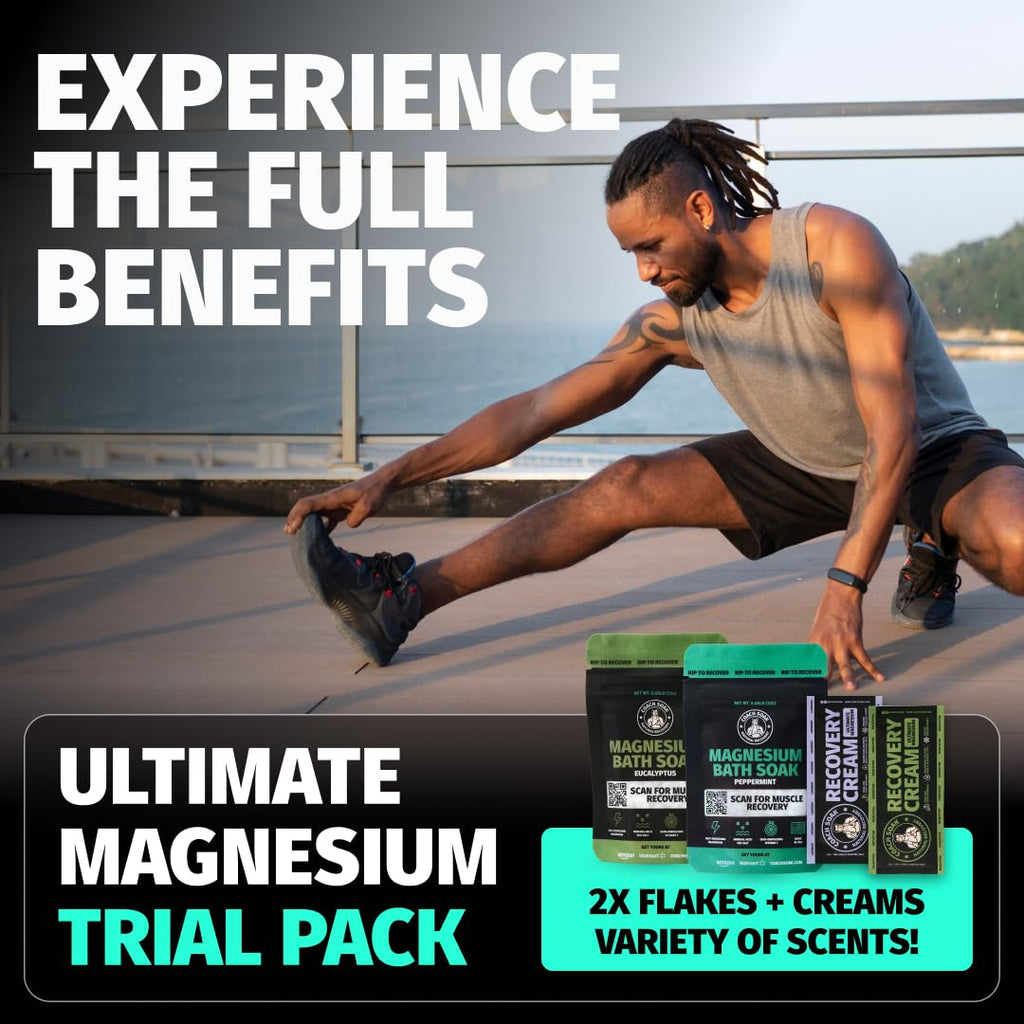 Coach Soak Magnesium Bath Flakes Mint & Lotion Trial Pack – Post-Workout Recovery with Menthol Cream (4-Pack, Mixed Scents)